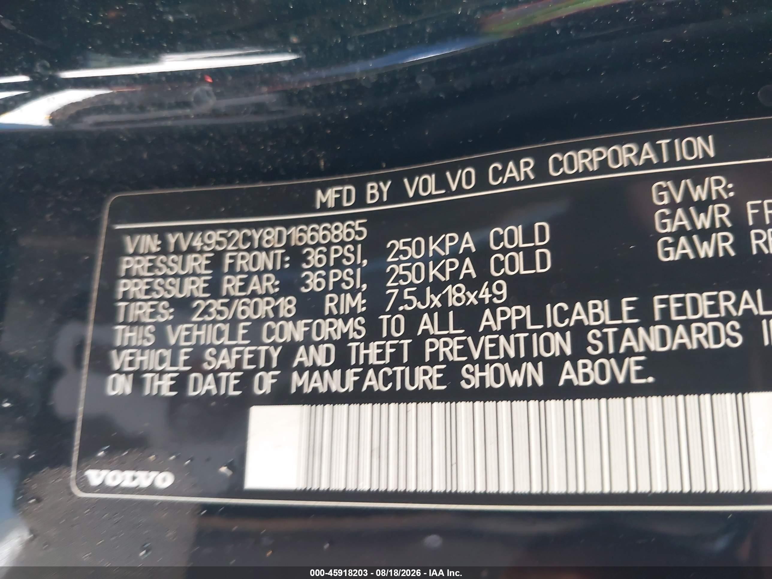 2013 Volvo Xc90 3.2/3.2 Platinum/3.2 Premier Plus Black vin: YV4952CY8D1666865
