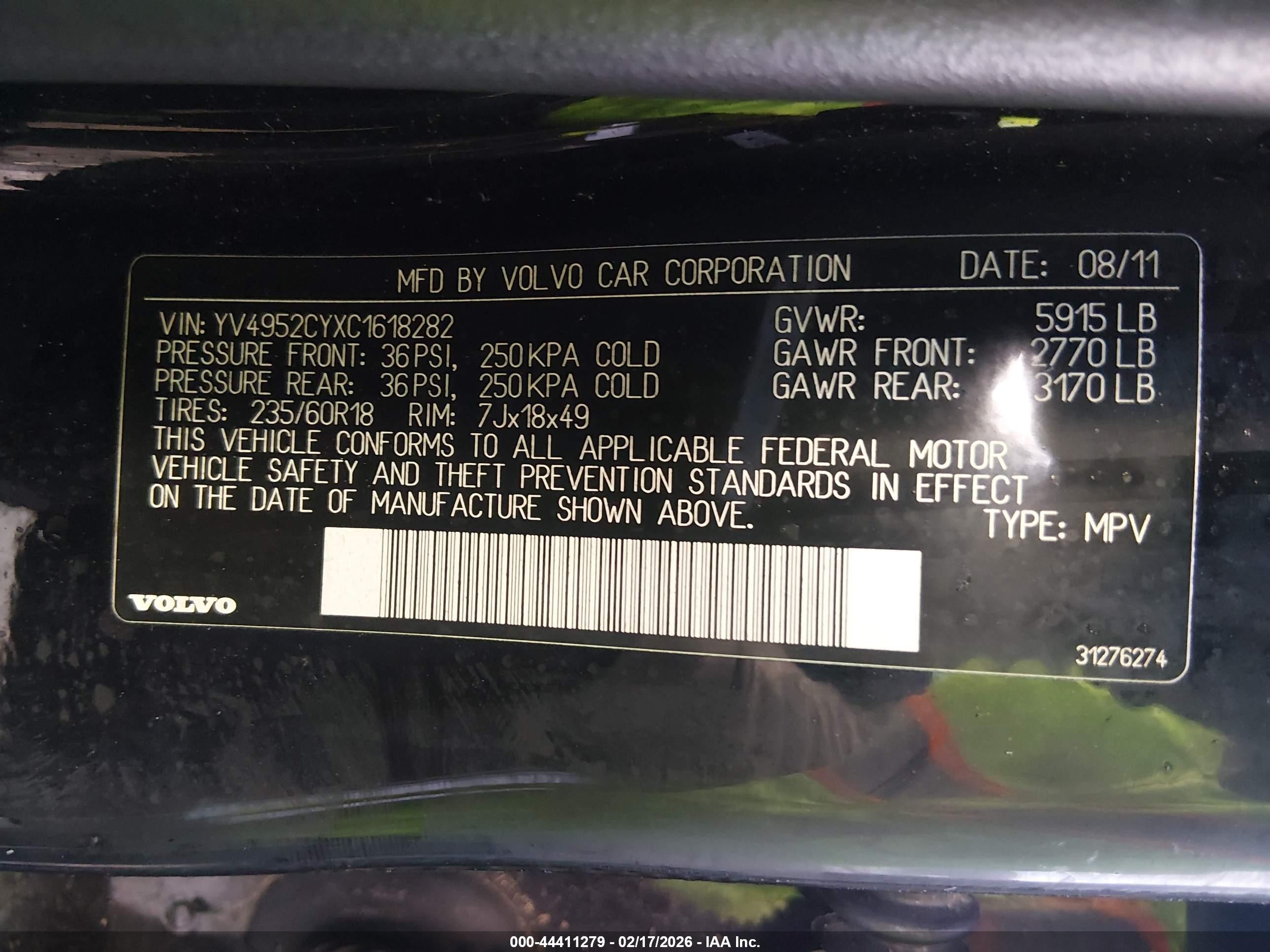 2012 Volvo Xc90 3.2 Platinum Черный vin: YV4952CYXC1618282