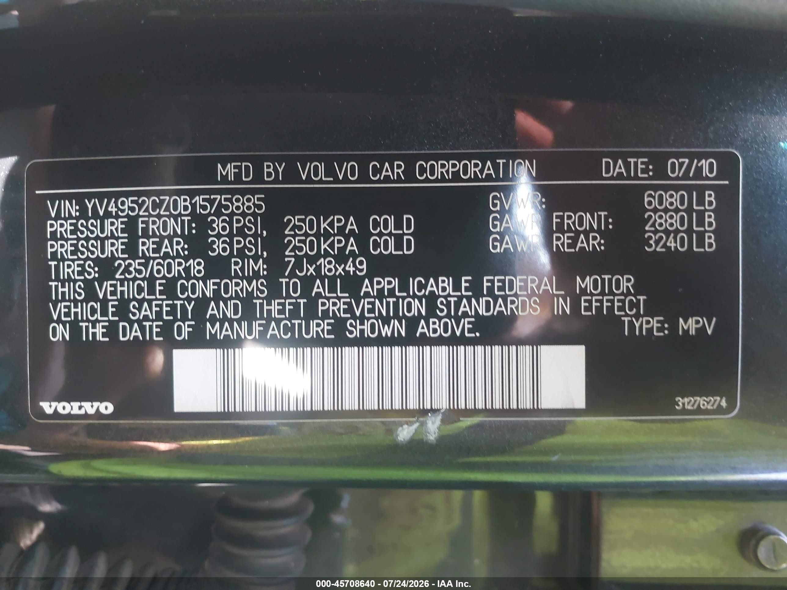 2011 Volvo Xc90 3.2 Серый vin: YV4952CZ0B1575885