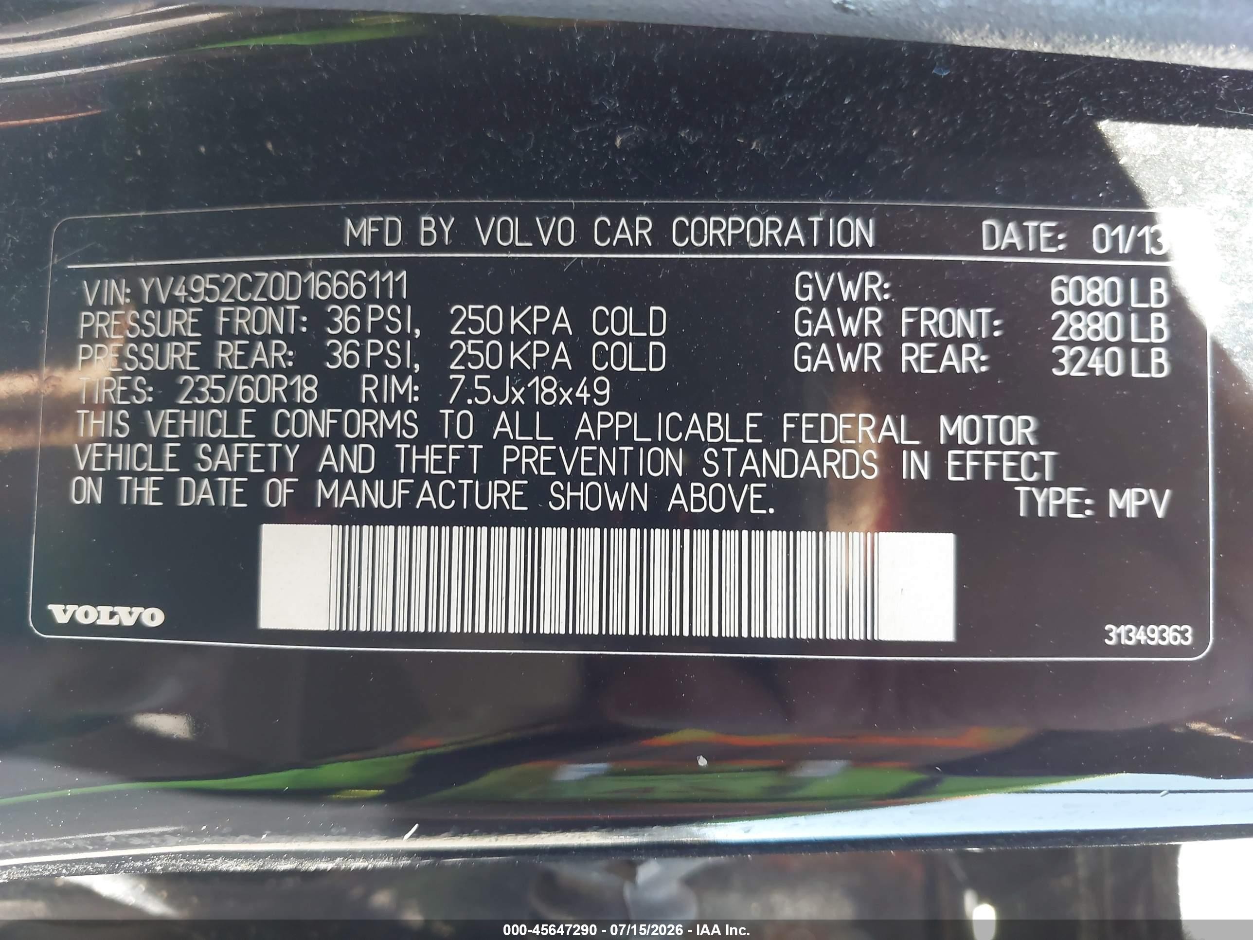2013 Volvo Xc90 3.2 Platinum Black vin: YV4952CZ0D1666111