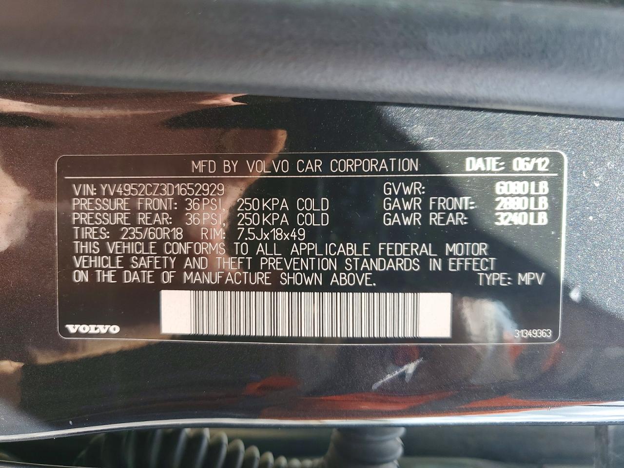 2013 Volvo Xc90 3.2 Charcoal vin: YV4952CZ3D1652929