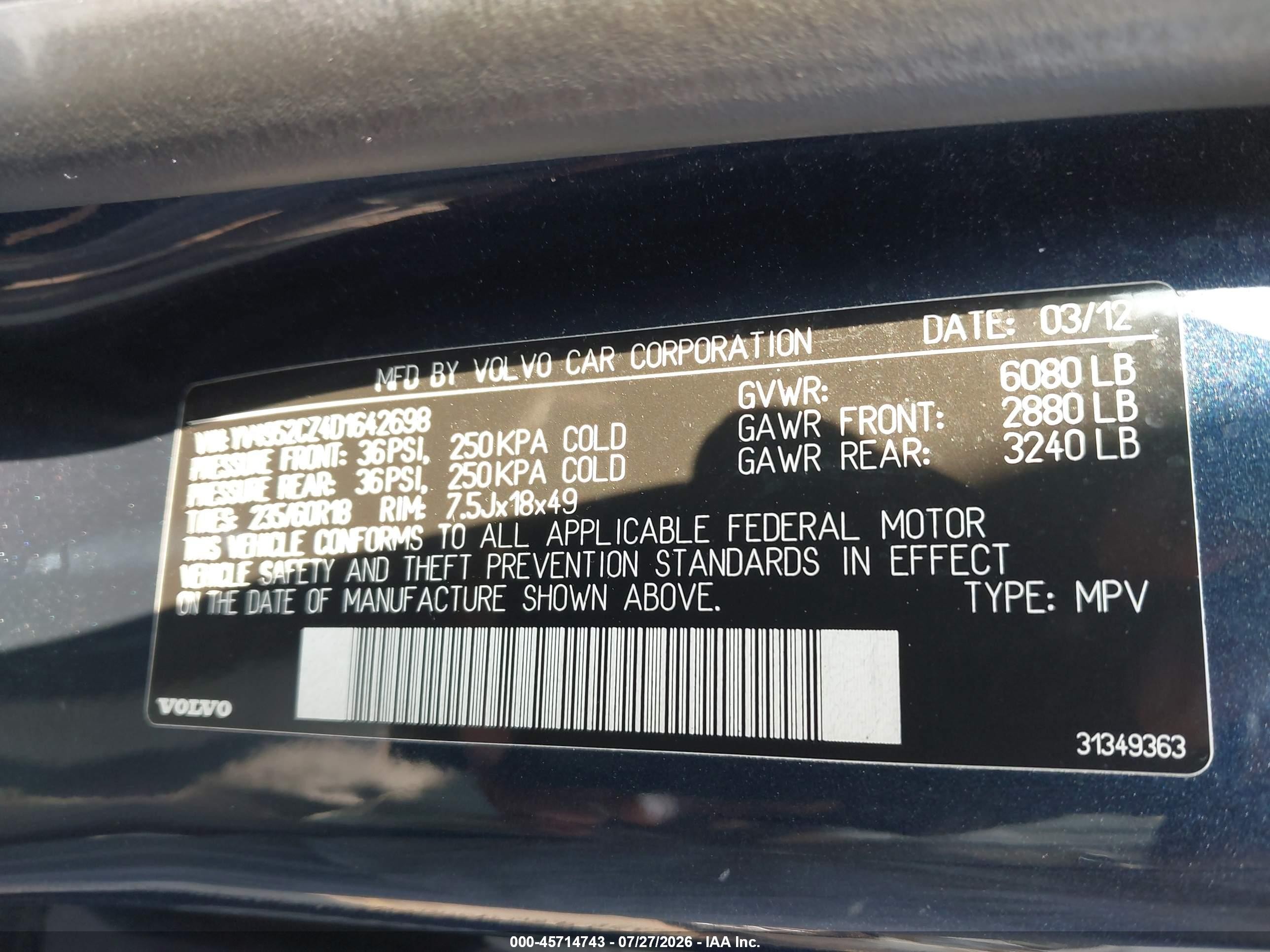 2013 Volvo Xc90 3.2 Platinum Dark Blue vin: YV4952CZ4D1642698