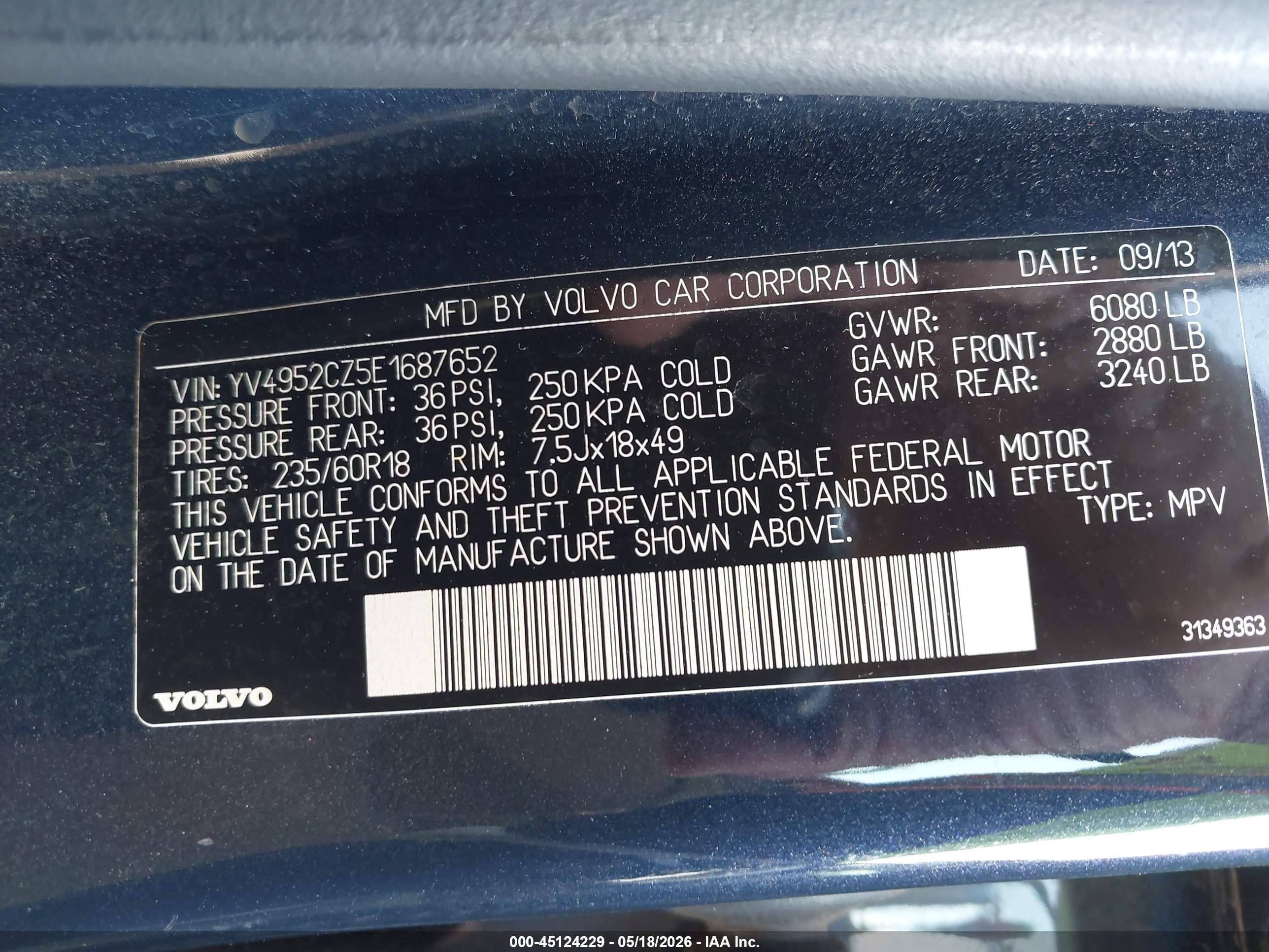 2014 Volvo Xc90   Blue vin: YV4952CZ5E1687652