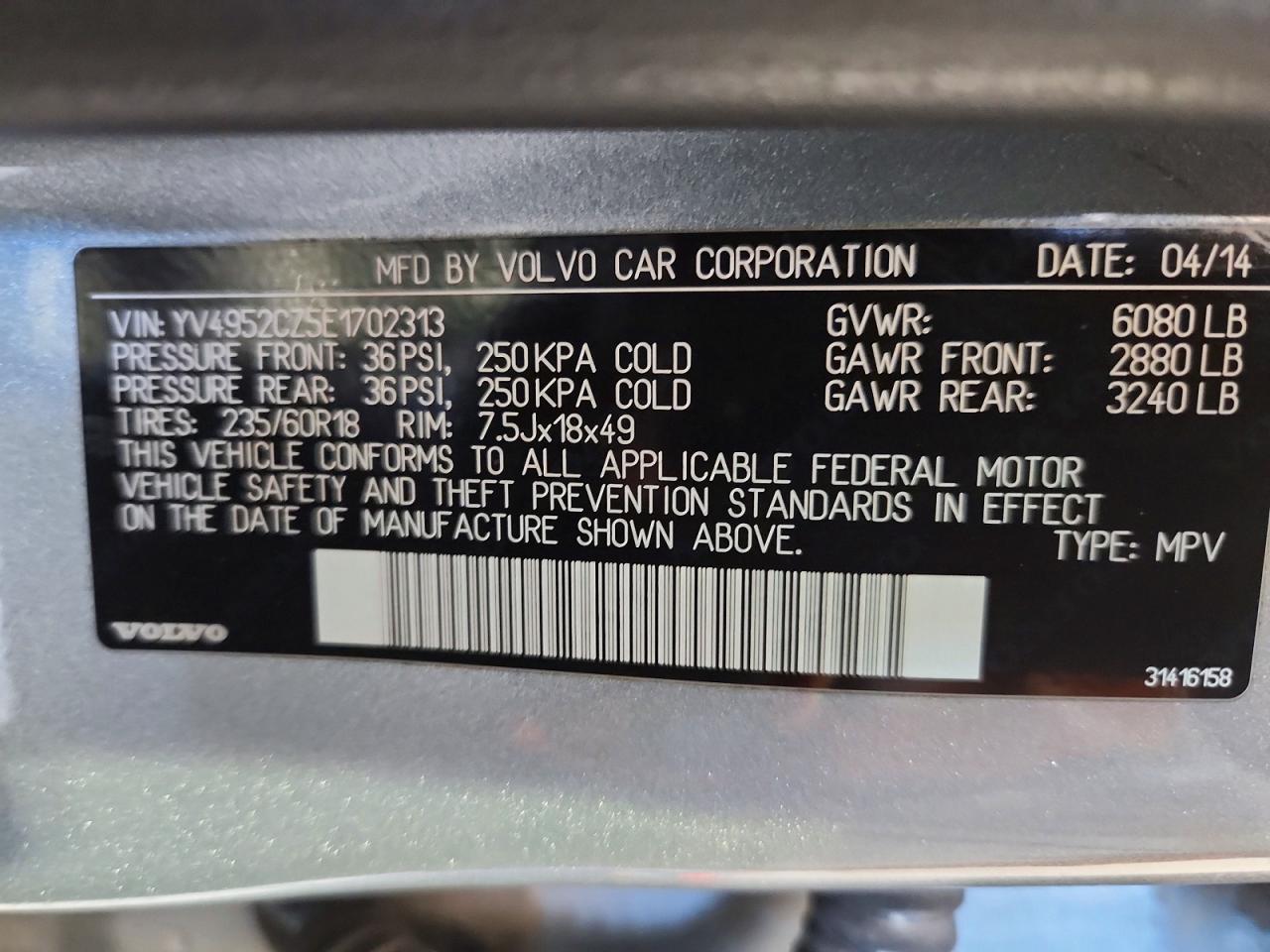 2014 Volvo Xc90 3.2 Silver vin: YV4952CZ5E1702313