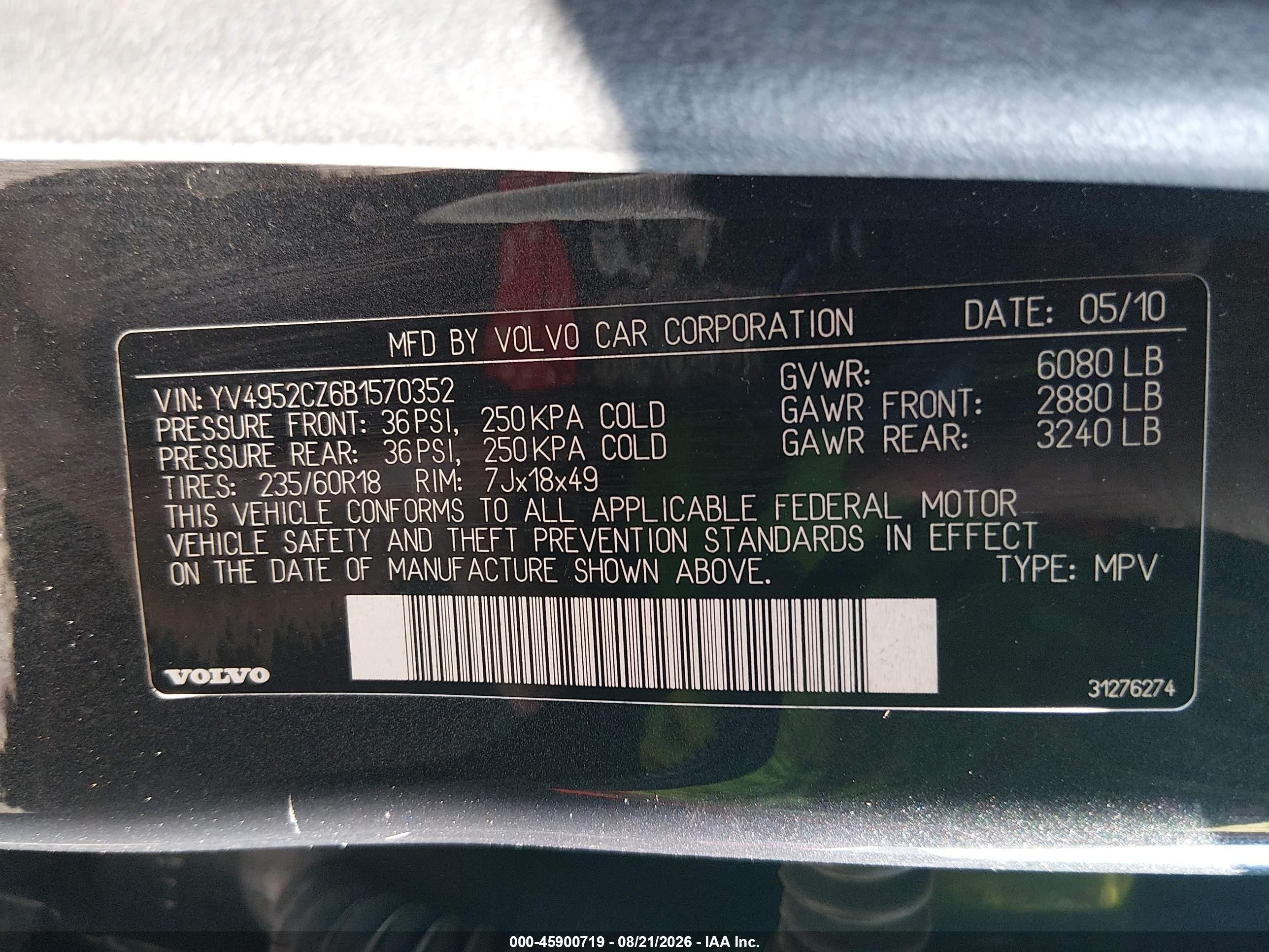 2011 Volvo Xc90 3.2 Gray vin: YV4952CZ6B1570352