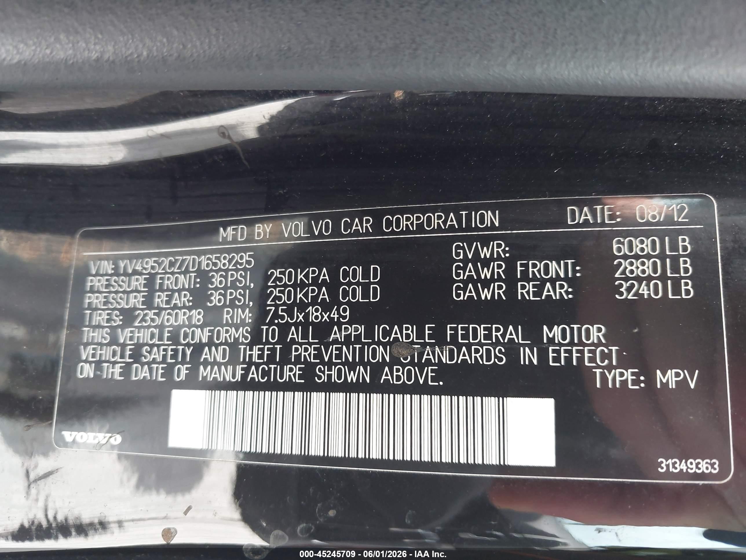 2013 Volvo Xc90 3.2/3.2 Platinum/3.2 Premier Plus Black vin: YV4952CZ7D1658295