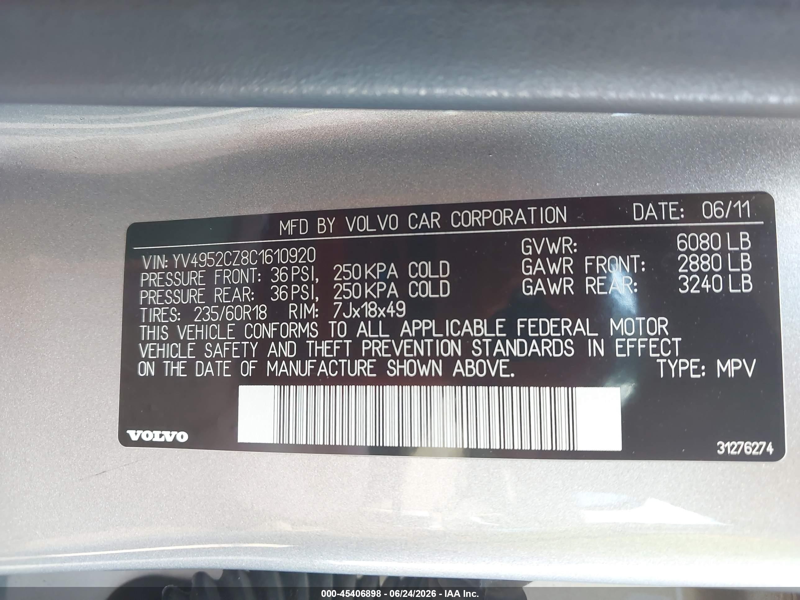 2012 Volvo Xc90   Silver vin: YV4952CZ8C1610920