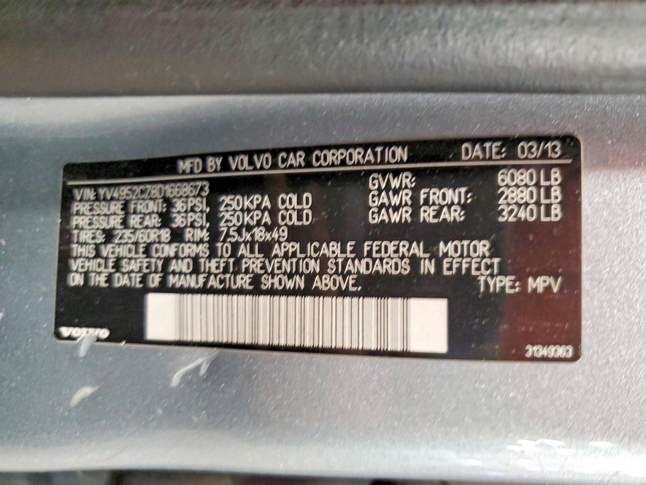 2013 Volvo Xc90 3.2 Silver vin: YV4952CZ8D1668673