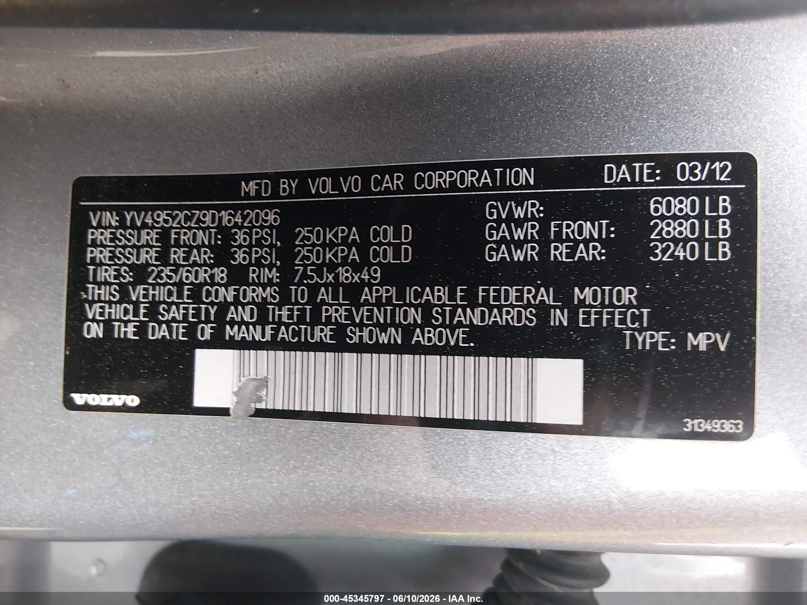 2013 Volvo Xc90 3.2/3.2 Platinum/3.2 Premier Plus Silver vin: YV4952CZ9D1642096