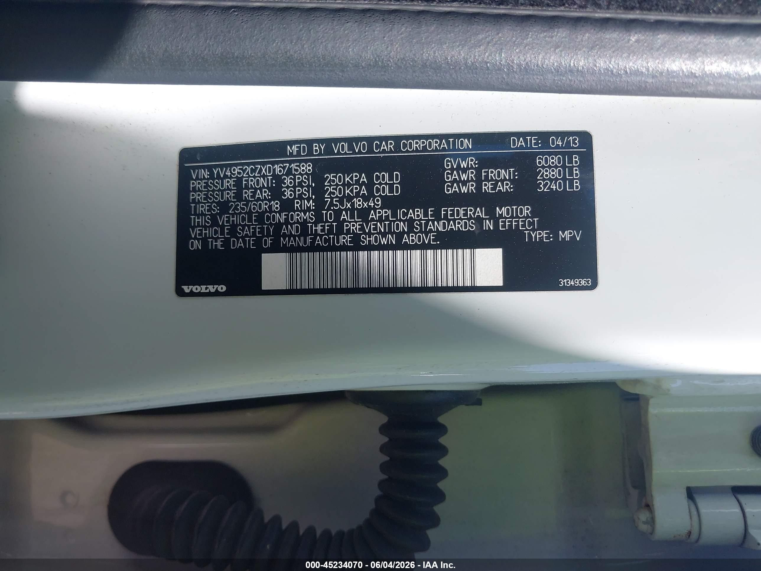2013 Volvo Xc90 3.2 Platinum White vin: YV4952CZXD1671588