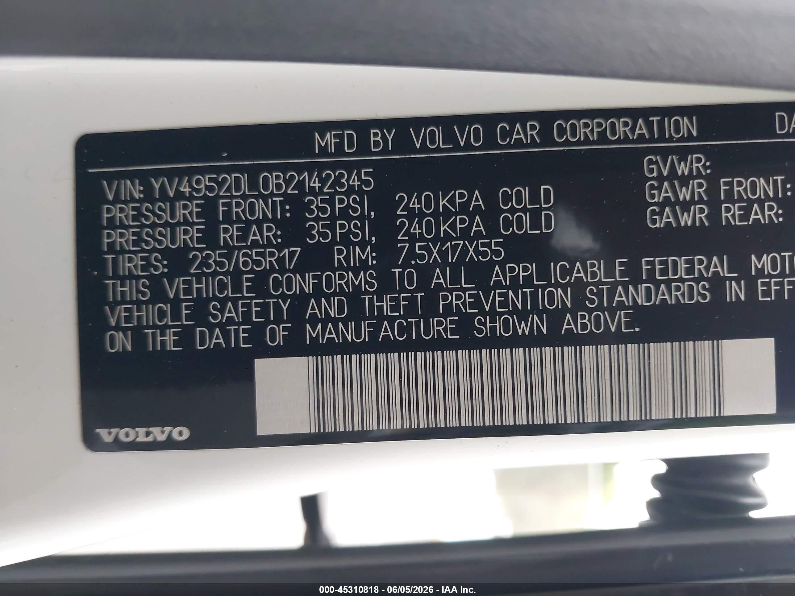 2011 Volvo Xc60 3.2/3.2 R-design Белый vin: YV4952DL0B2142345
