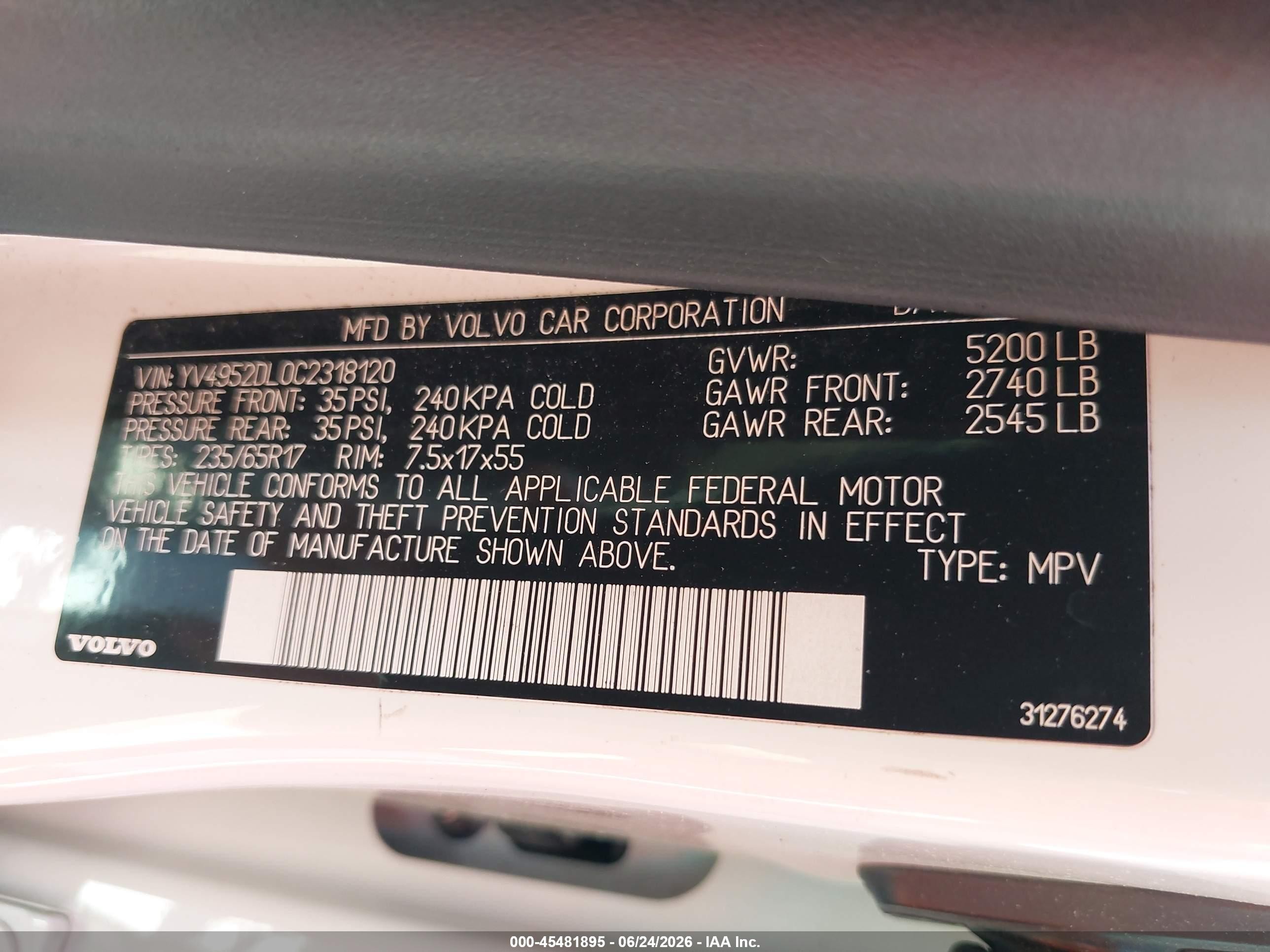 2012 Volvo Xc60 3.2/3.2 Platinum/3.2 Premier/3.2 Premier Plus Белый vin: YV4952DL0C2318120