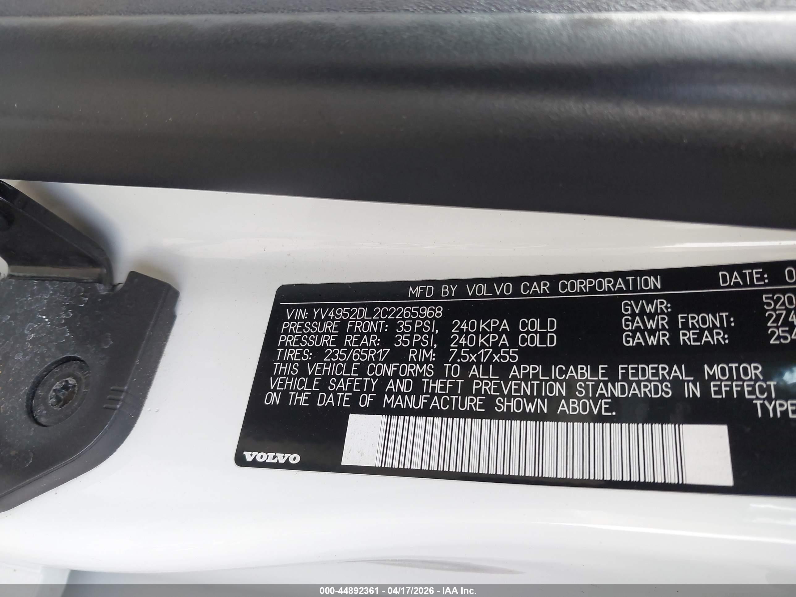 2012 Volvo Xc60 3.2 Premier White vin: YV4952DL2C2265968