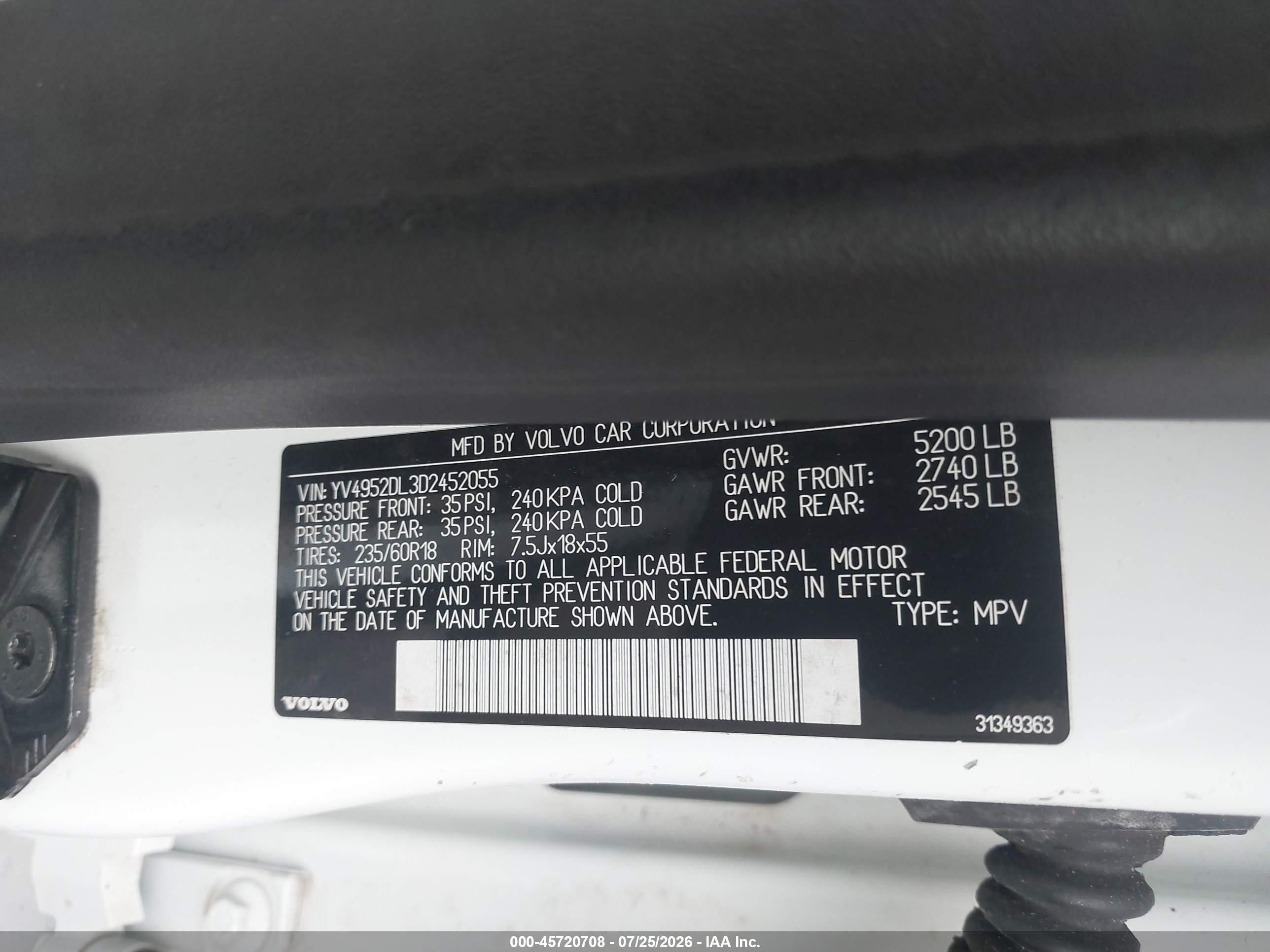 2013 Volvo Xc60 3.2 Premier Белый vin: YV4952DL3D2452055