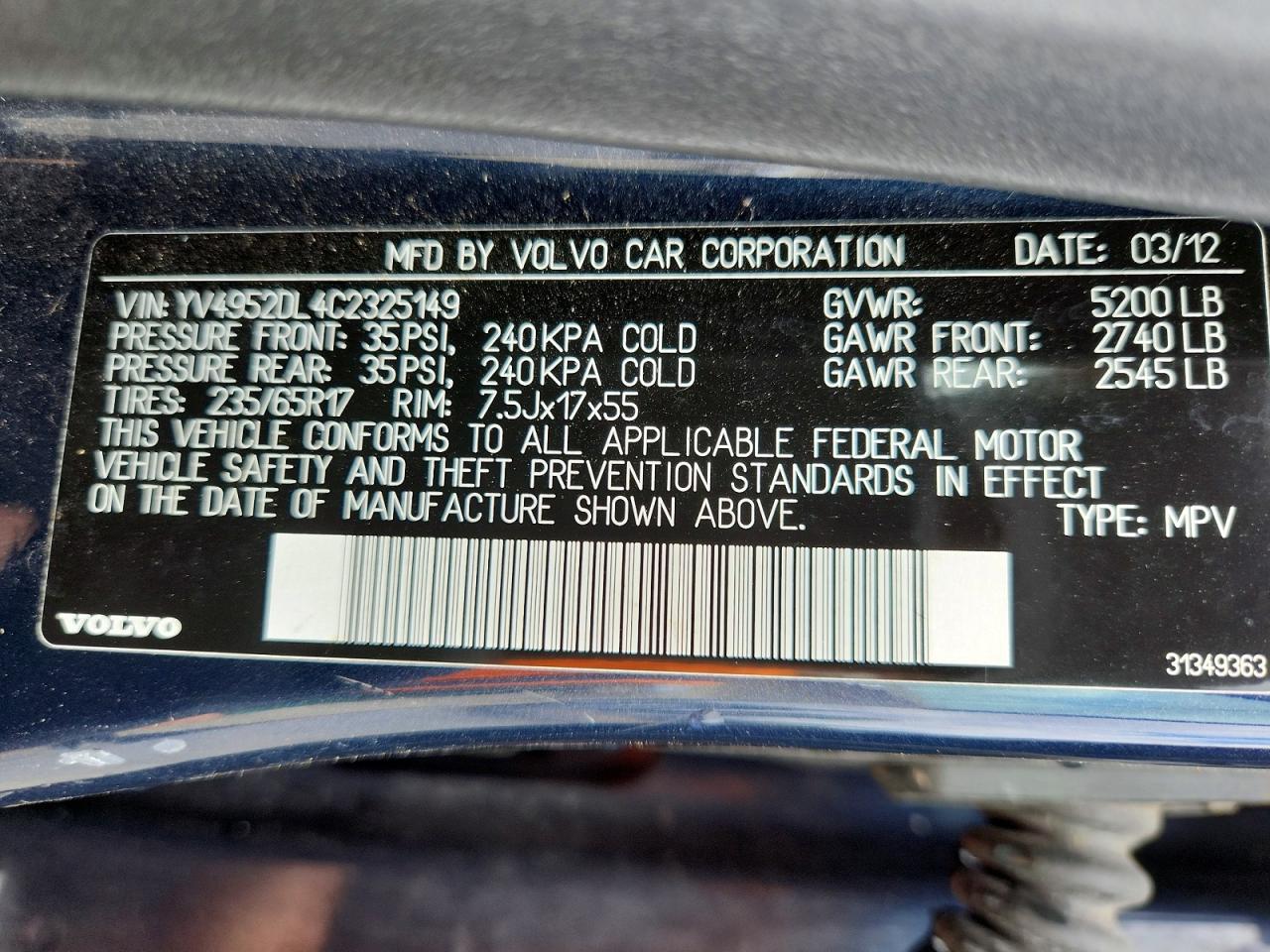 2012 Volvo Xc60 3.2 Blue vin: YV4952DL4C2325149