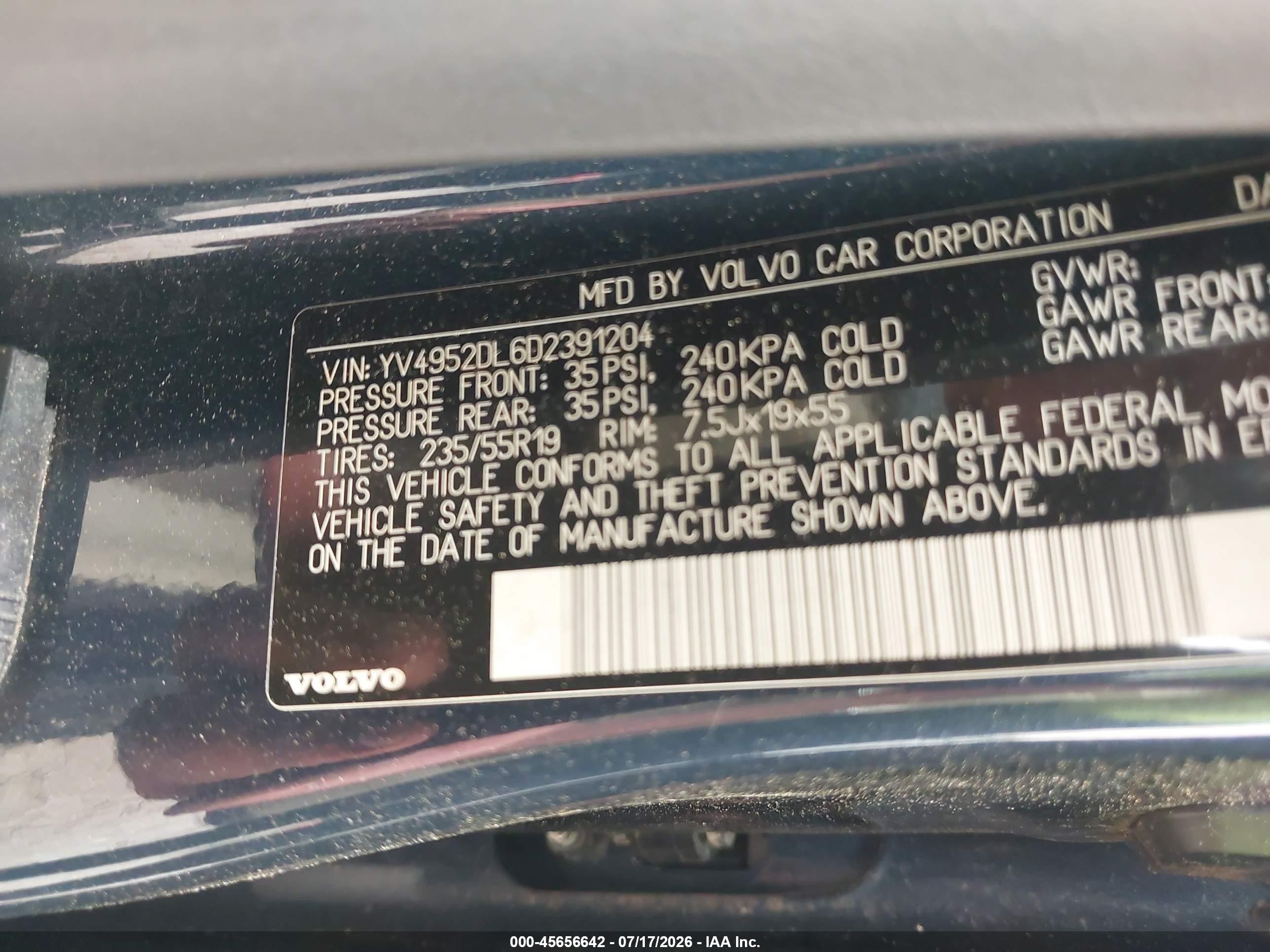 2013 Volvo Xc60 3.2 Premier Blue vin: YV4952DL6D2391204