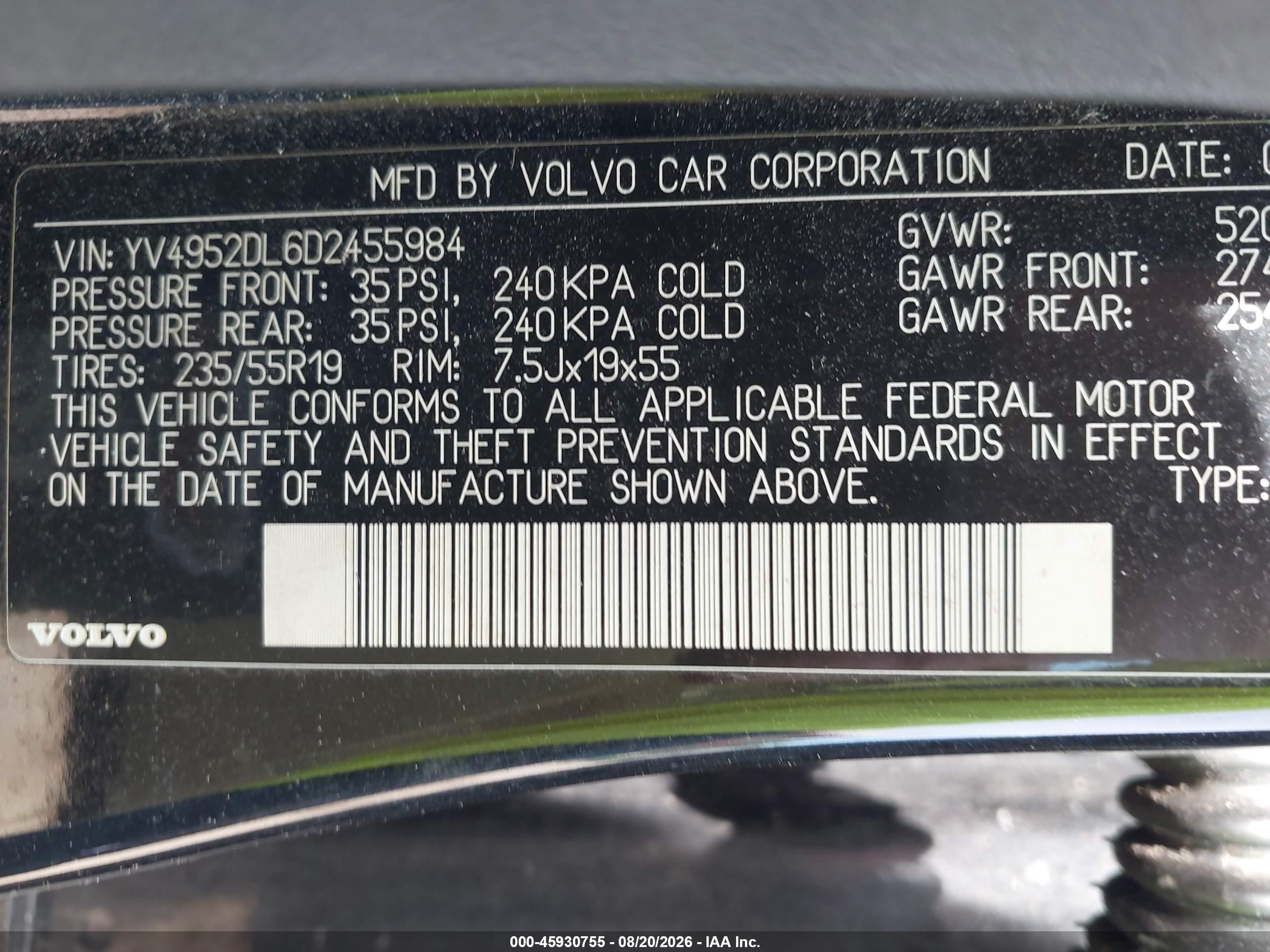 2013 Volvo Xc60 3.2 Premier Plus Black vin: YV4952DL6D2455984