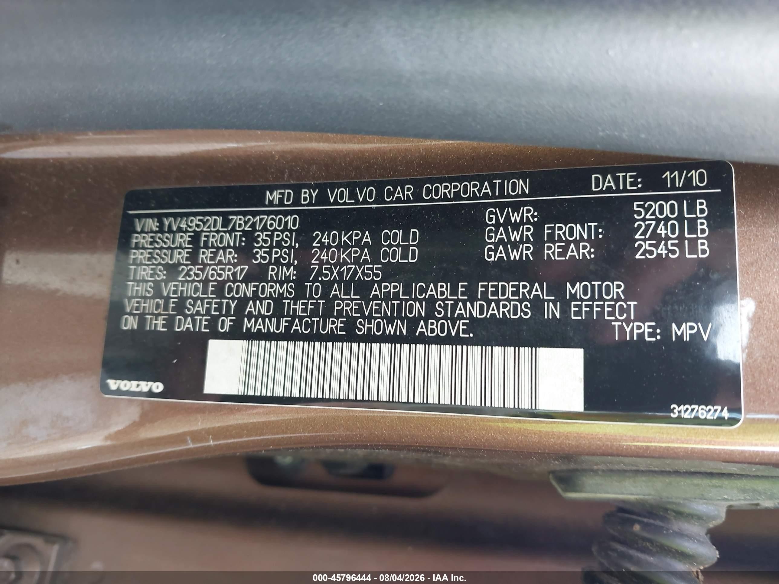 2011 Volvo Xc60 3.2/3.2 R-design Brown vin: YV4952DL7B2176010