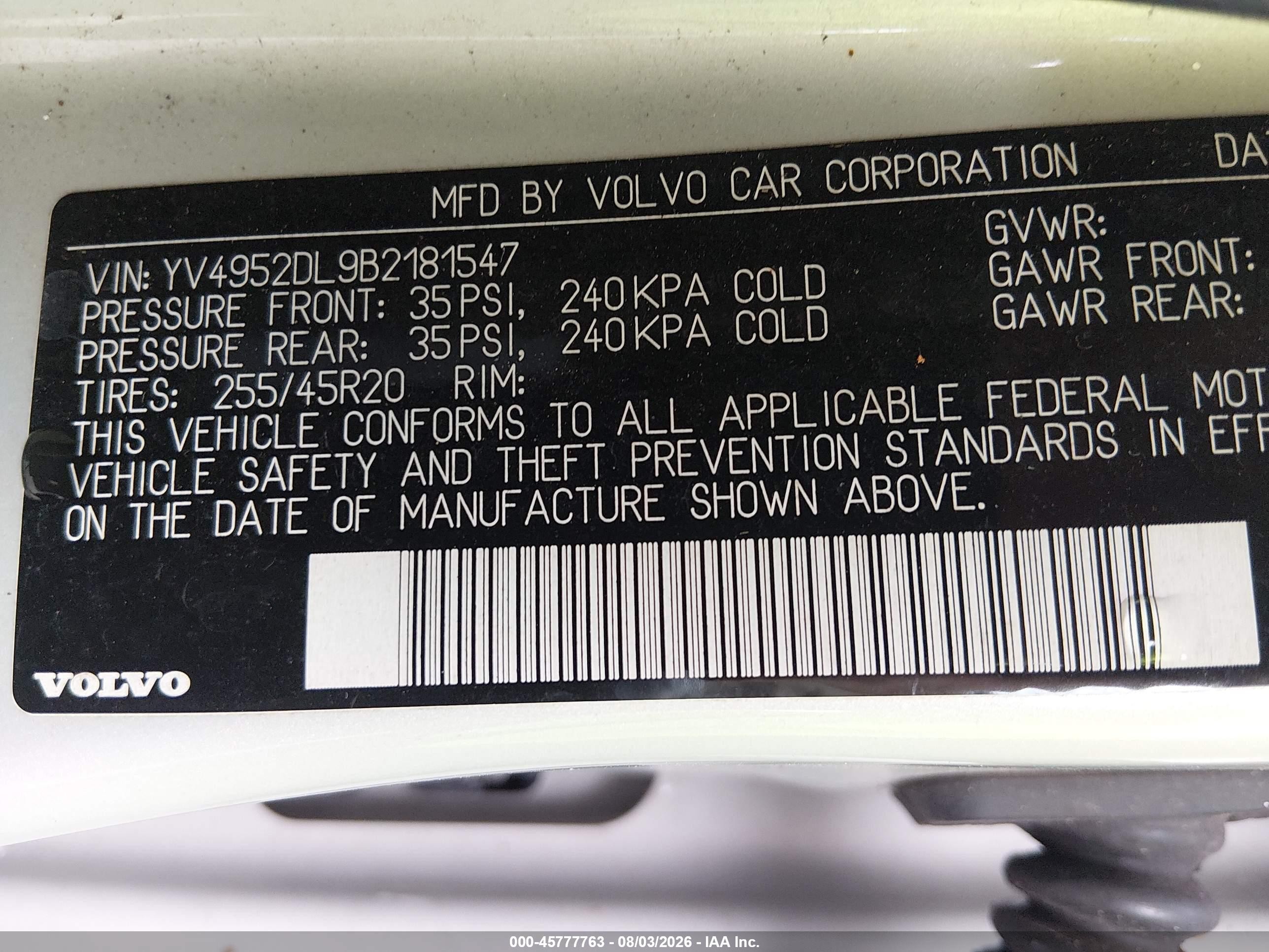 2011 Volvo Xc60 3.2 White vin: YV4952DL9B2181547