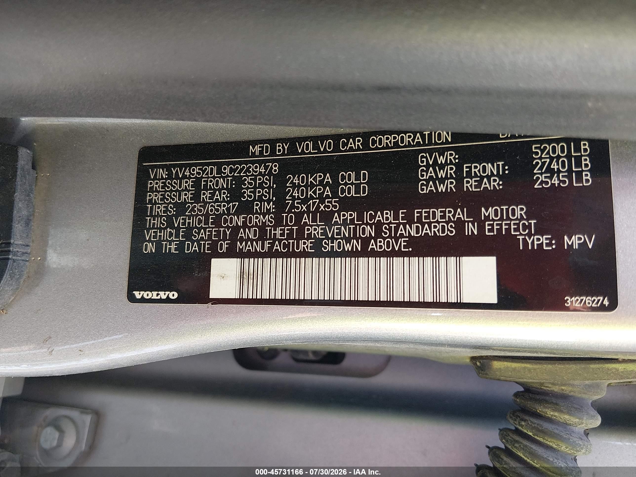 2012 Volvo Xc60 3.2 Premier Silver vin: YV4952DL9C2239478