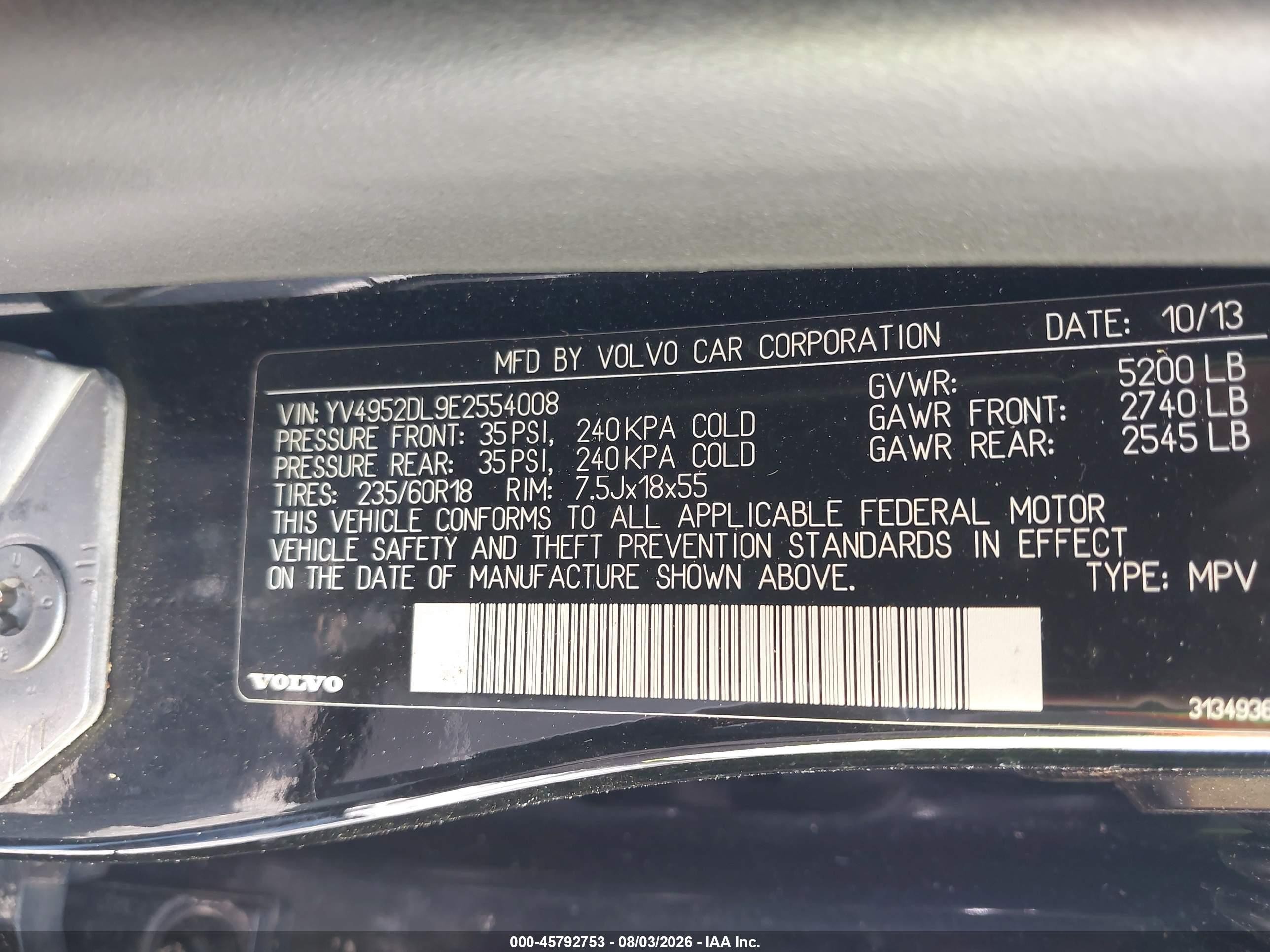 2014 Volvo Xc60 3.2 Premier Черный vin: YV4952DL9E2554008