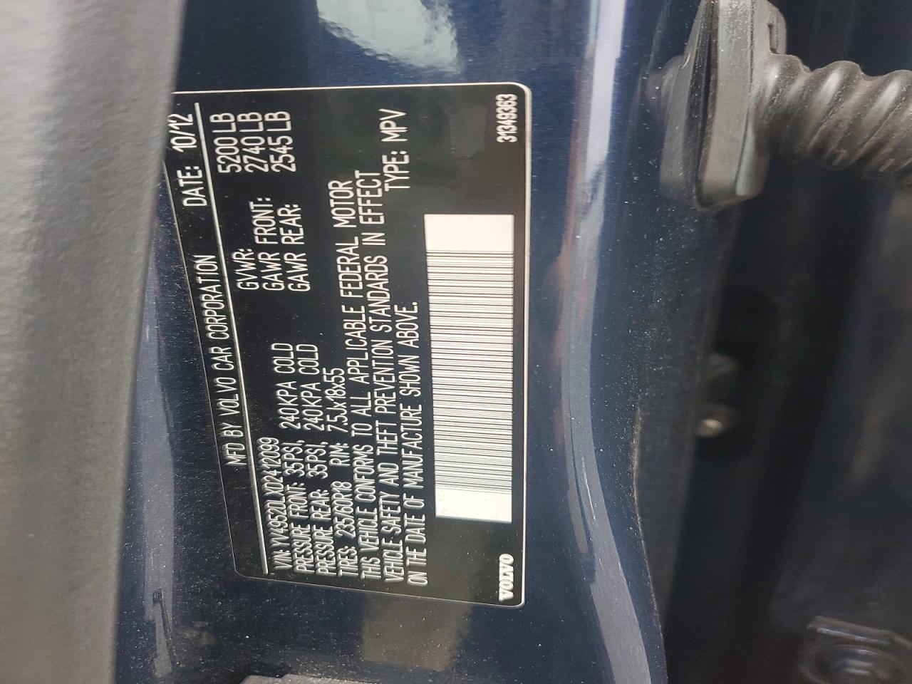 2013 Volvo Xc60 3.2 Blue vin: YV4952DLXD2412099