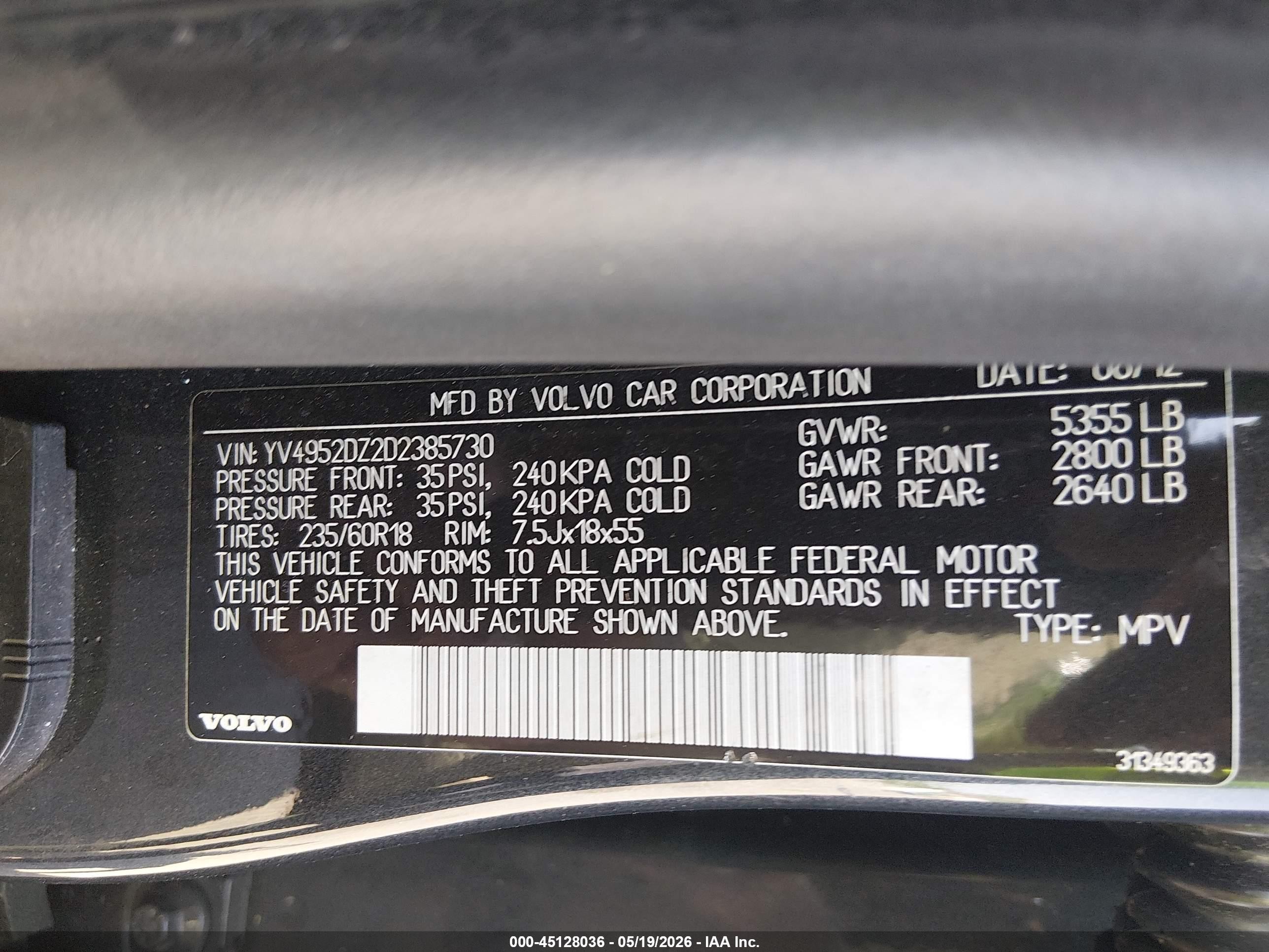 2013 Volvo Xc60 3.2 Platinum Black vin: YV4952DZ2D2385730