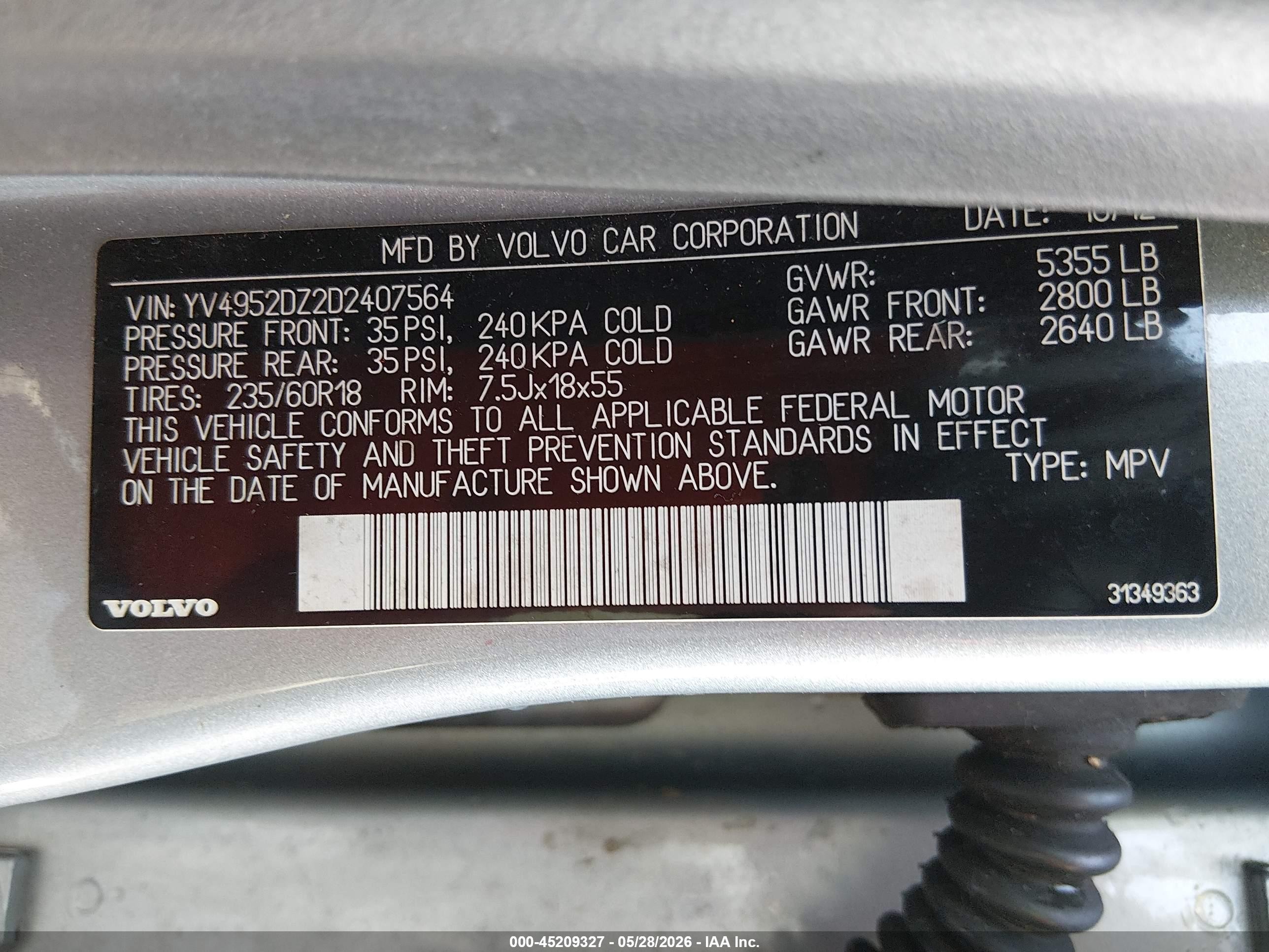 2013 Volvo Xc60 3.2 Premier Silver vin: YV4952DZ2D2407564