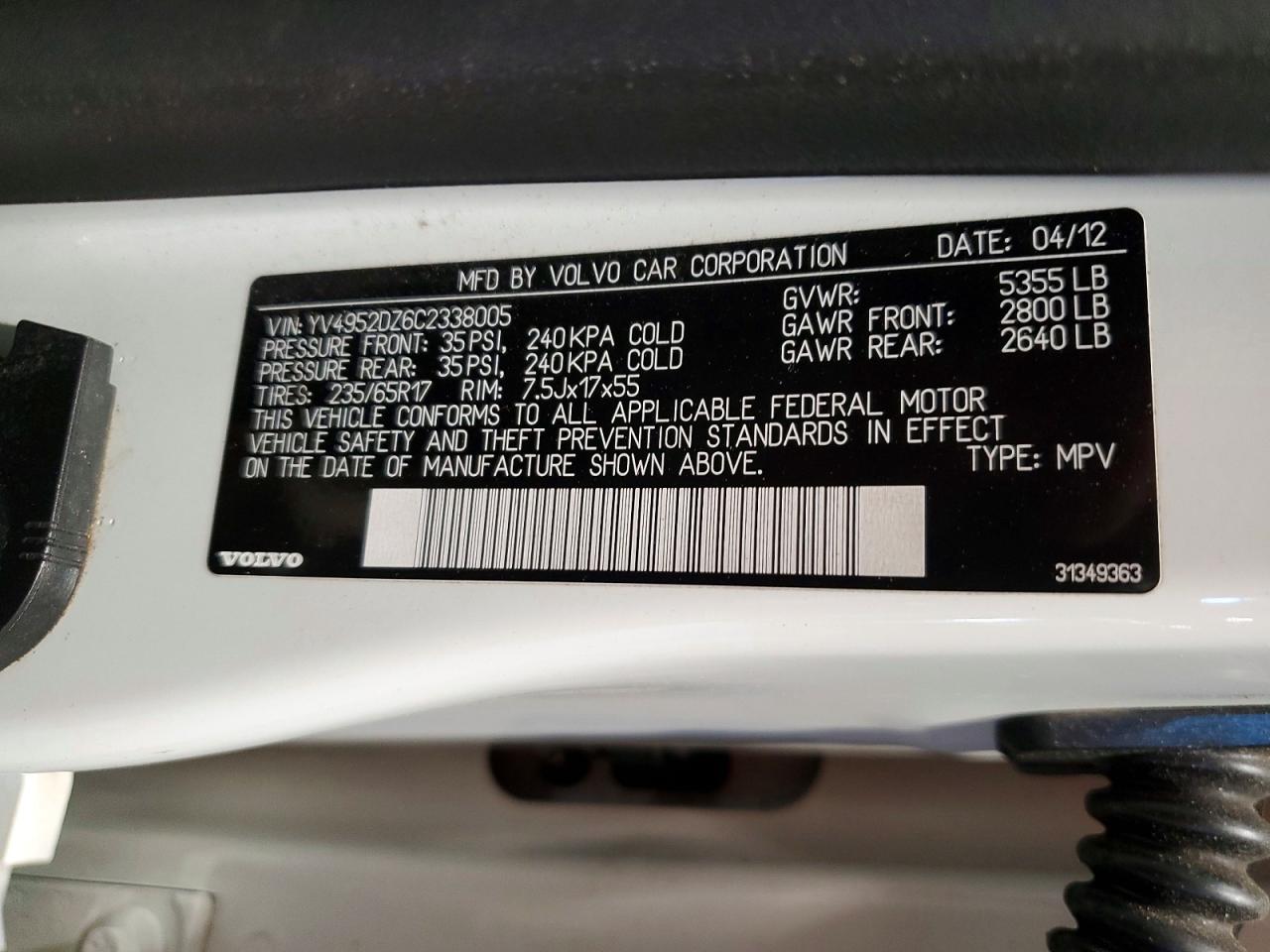 2012 Volvo Xc60 3.2 White vin: YV4952DZ6C2338005