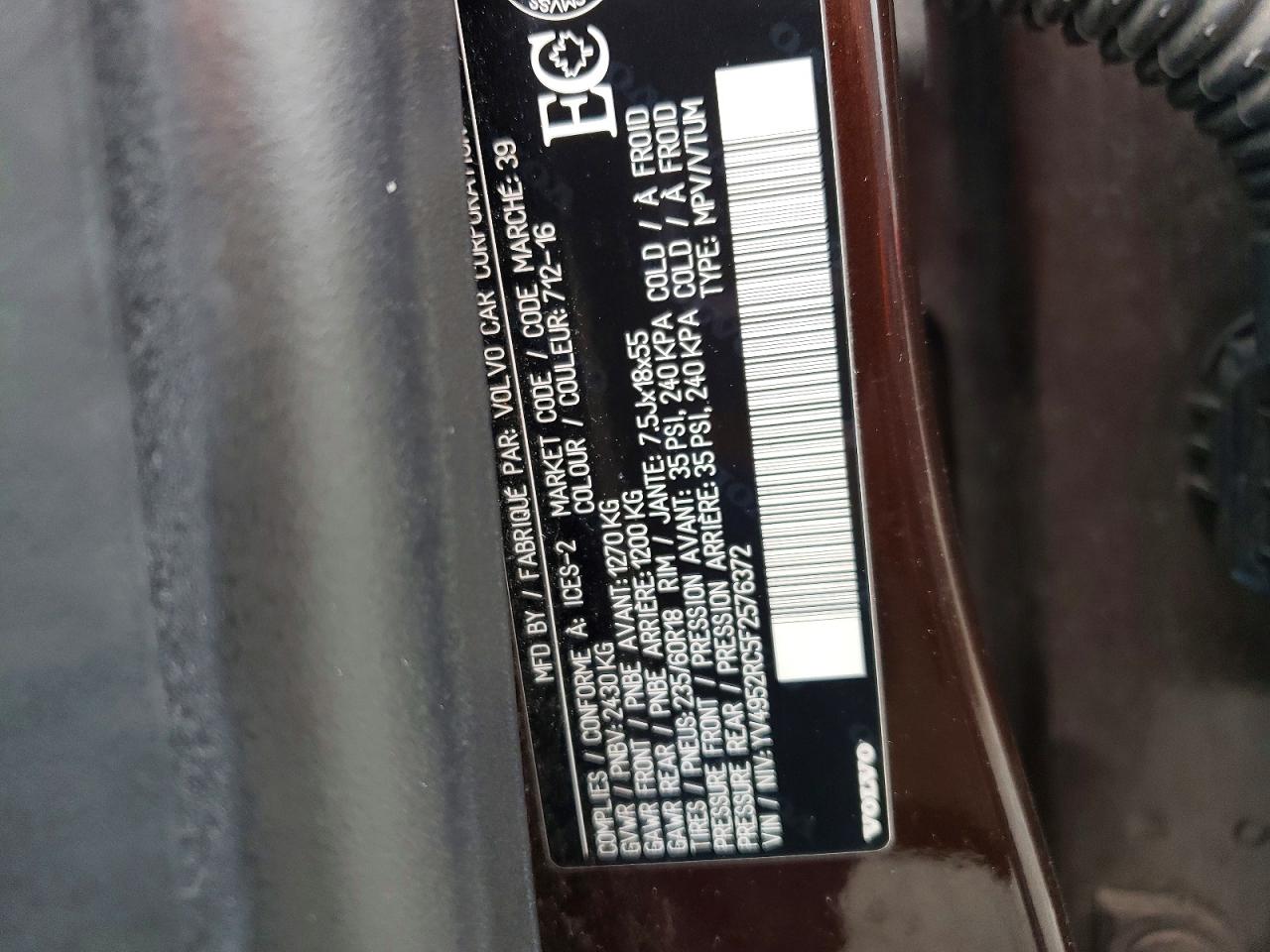 2015 Volvo Xc60 3.2 Premier + Brown vin: YV4952RC5F2576372