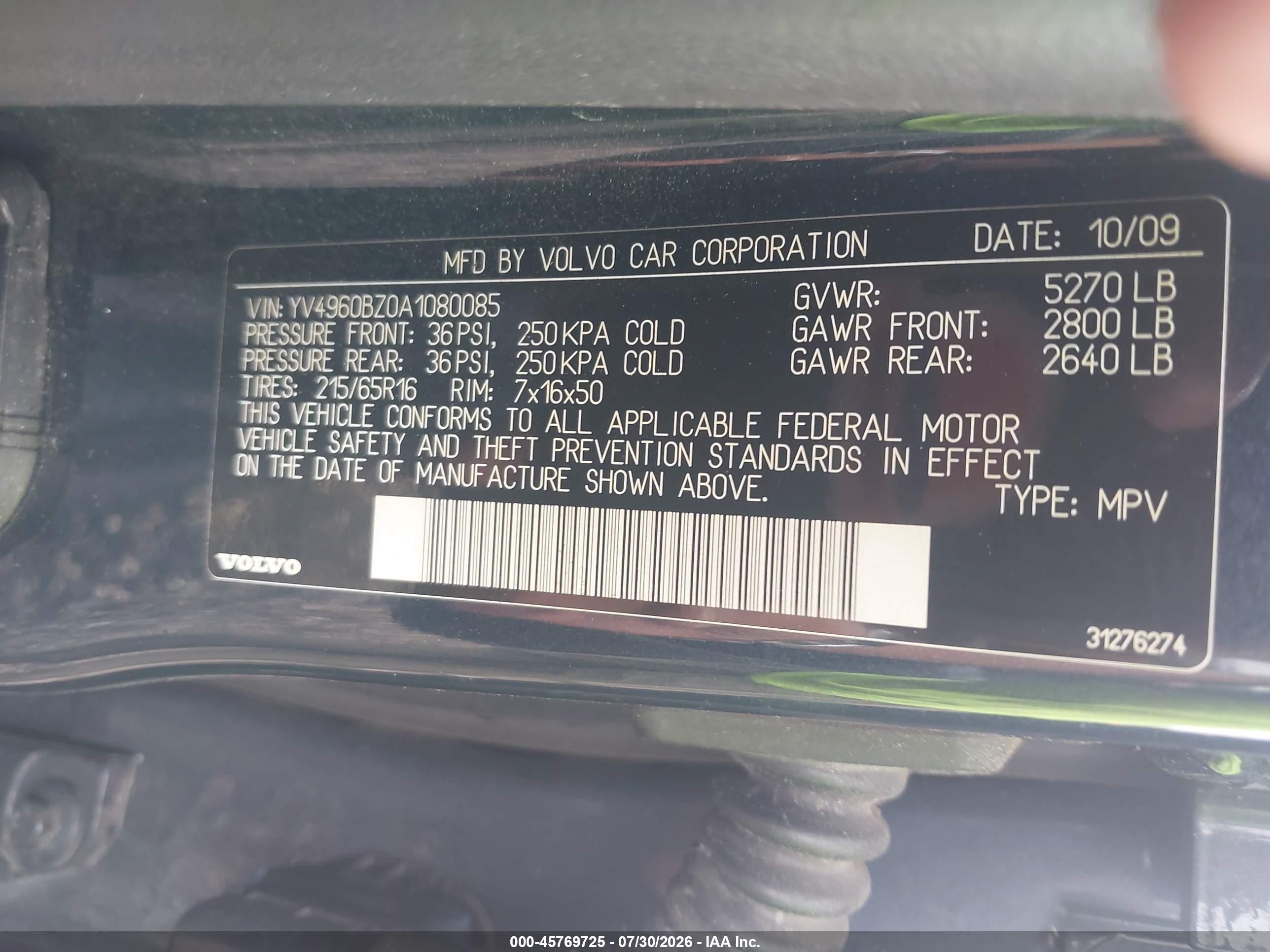 2010 Volvo Xc70 3.2 Blue vin: YV4960BZ0A1080085