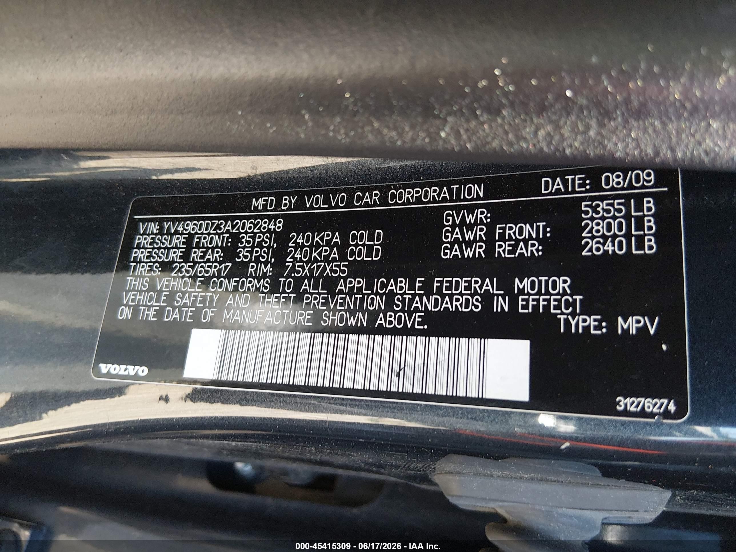 2010 Volvo Xc60 3.2 Gray vin: YV4960DZ3A2062848