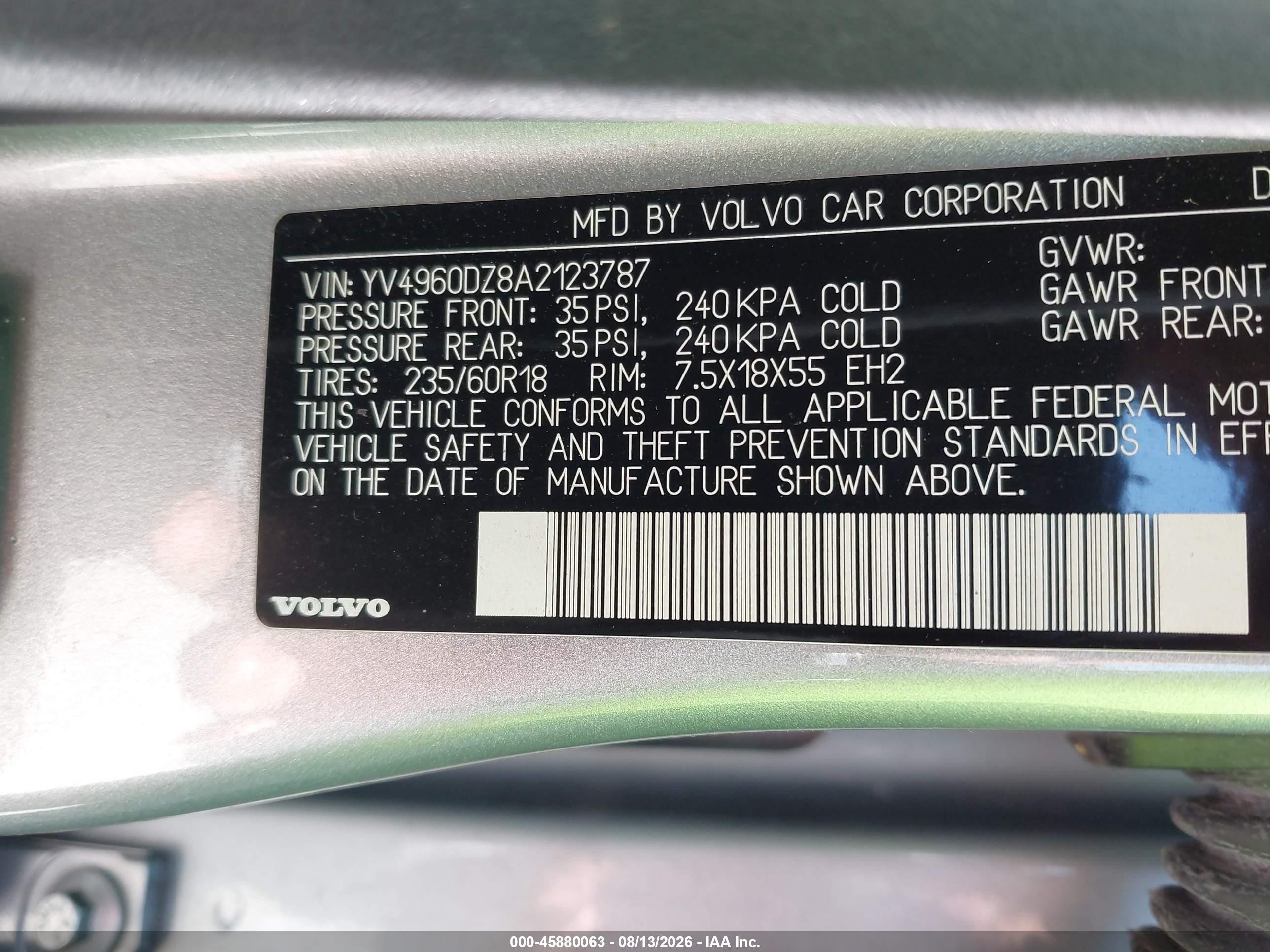 2010 Volvo Xc60 3.2 Silver vin: YV4960DZ8A2123787