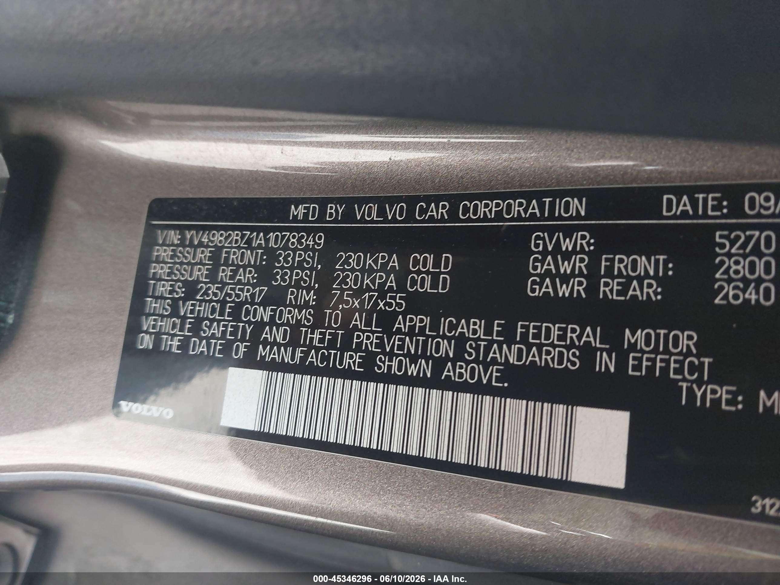 2010 Volvo Xc70 3.2 Gray vin: YV4982BZ1A1078349