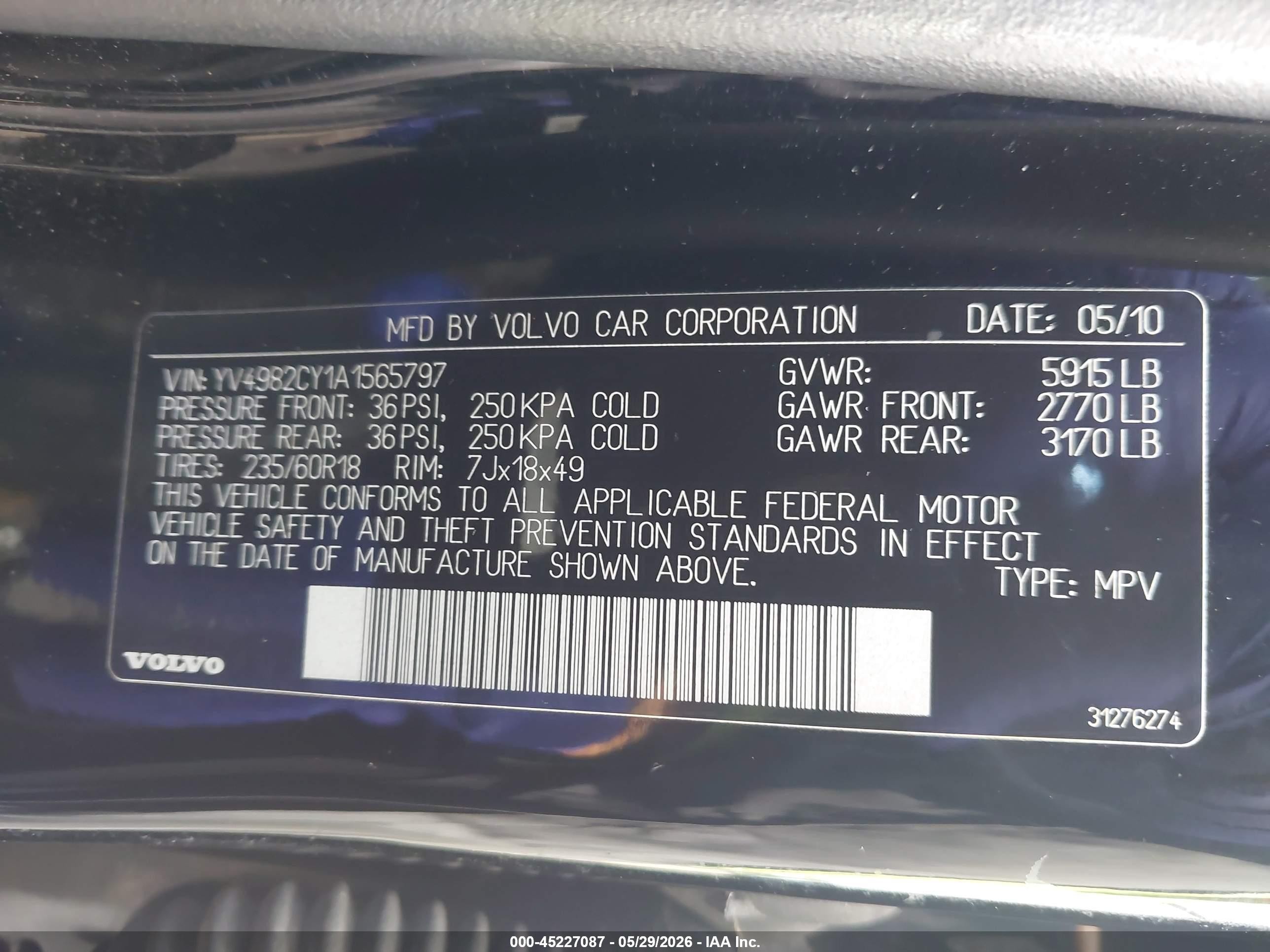 2010 Volvo Xc90 3.2 Black vin: YV4982CY1A1565797