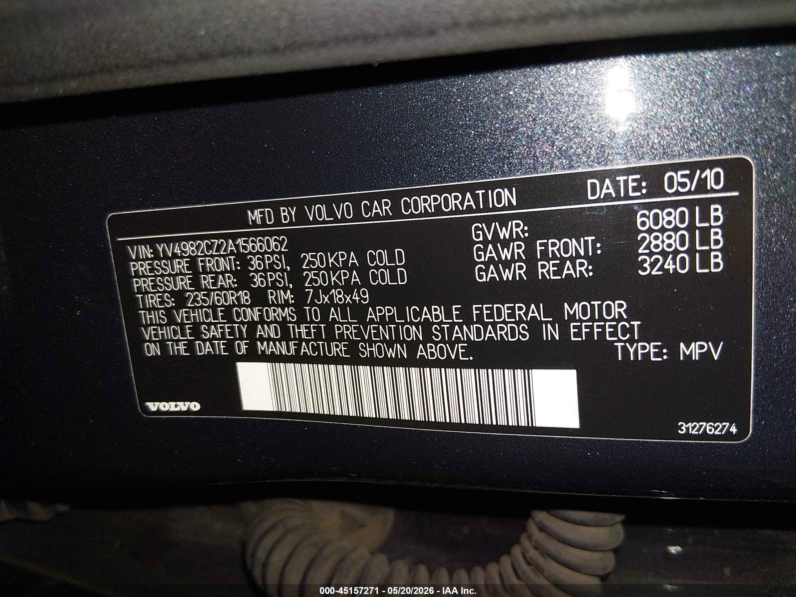 2010 Volvo Xc90 3.2 Gray vin: YV4982CZ2A1566062
