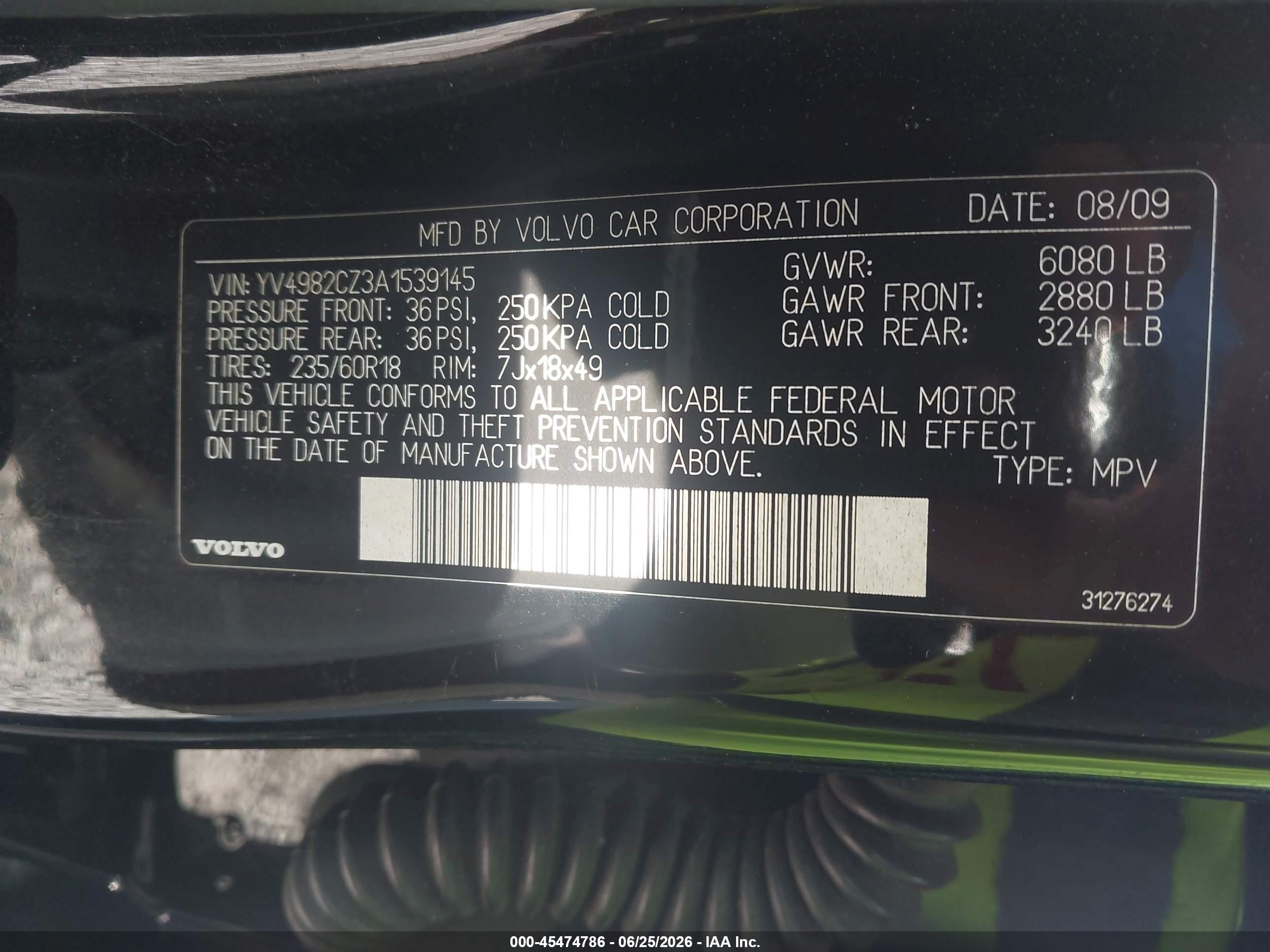 2010 Volvo Xc90 3.2 Black vin: YV4982CZ3A1539145