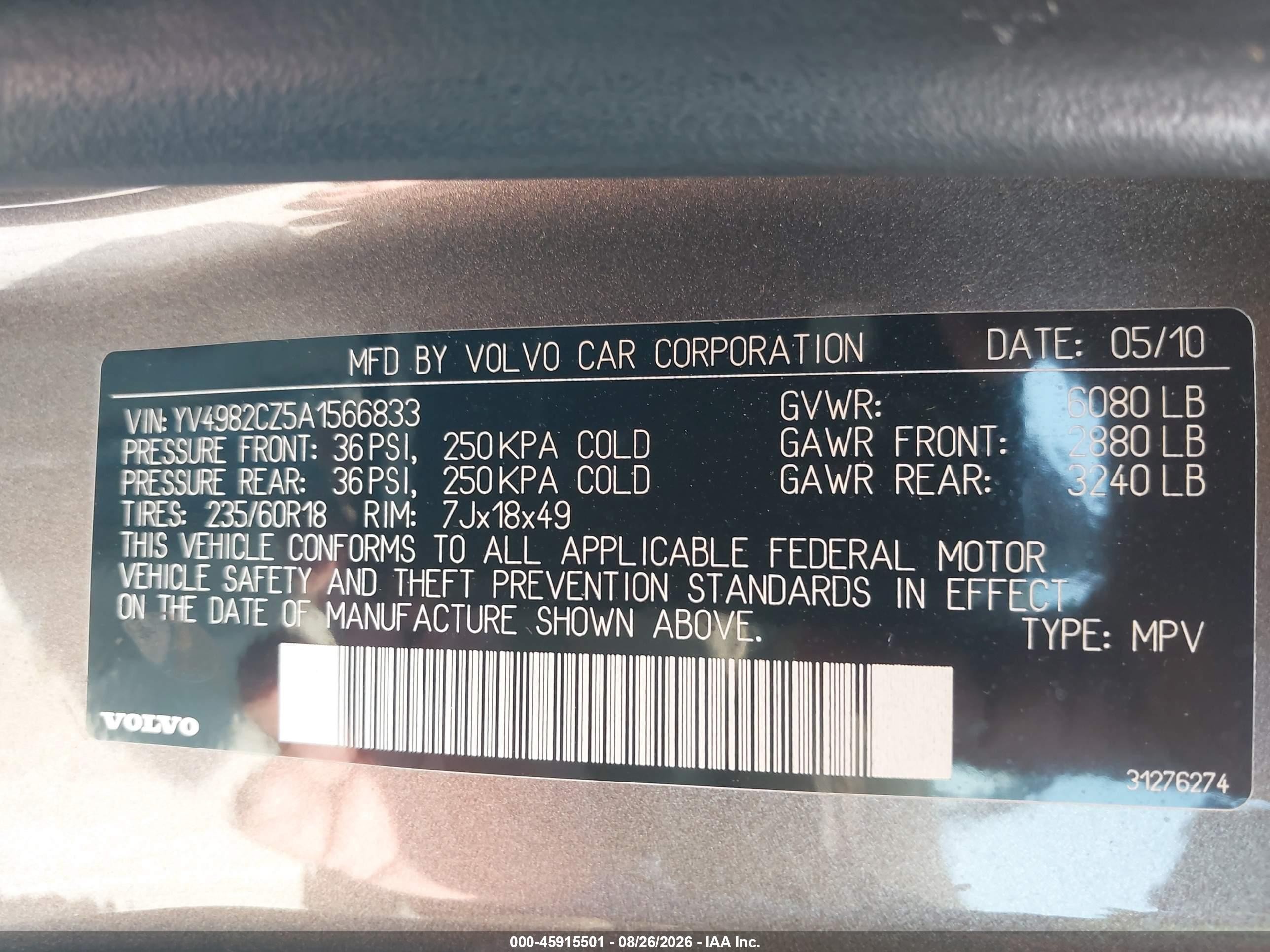 2010 Volvo Xc90 3.2 Brown vin: YV4982CZ5A1566833