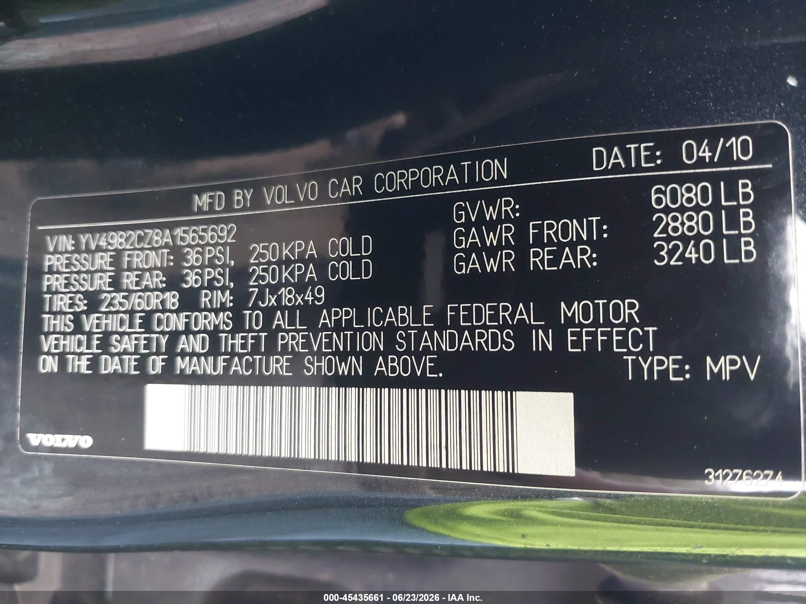 2010 Volvo Xc90 3.2 Dark Blue vin: YV4982CZ8A1565692