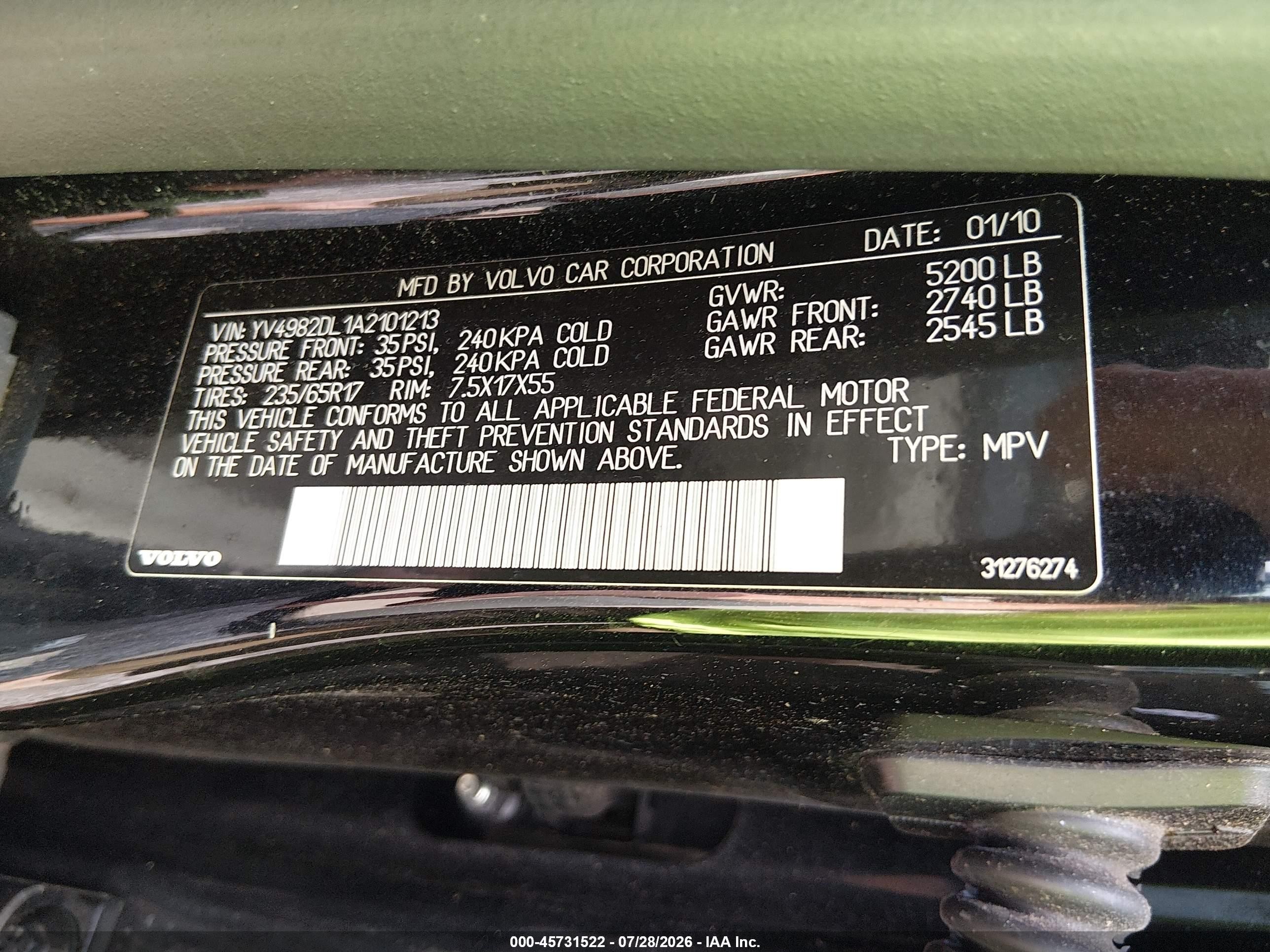2010 Volvo Xc60 3.2 Dark Blue vin: YV4982DL1A2101213