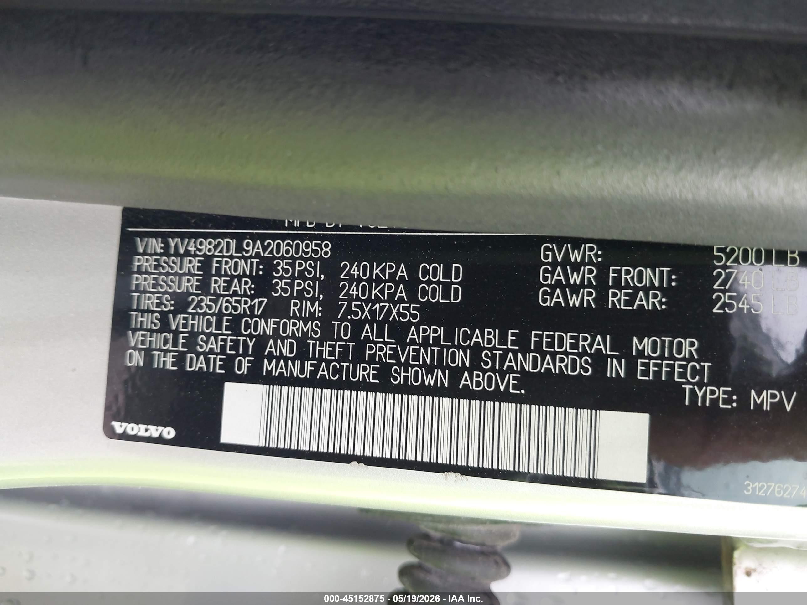 2010 Volvo Xc60 3.2 Silver vin: YV4982DL9A2060958
