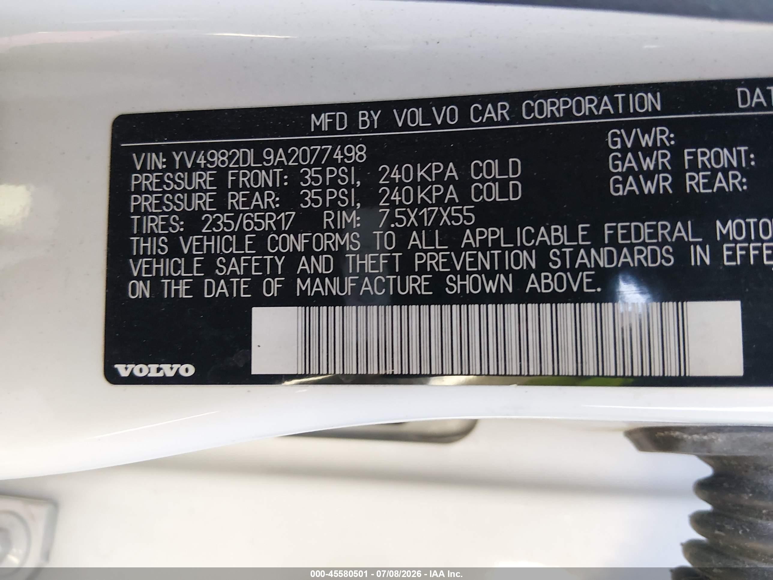 2010 Volvo Xc60 3.2 Белый vin: YV4982DL9A2077498
