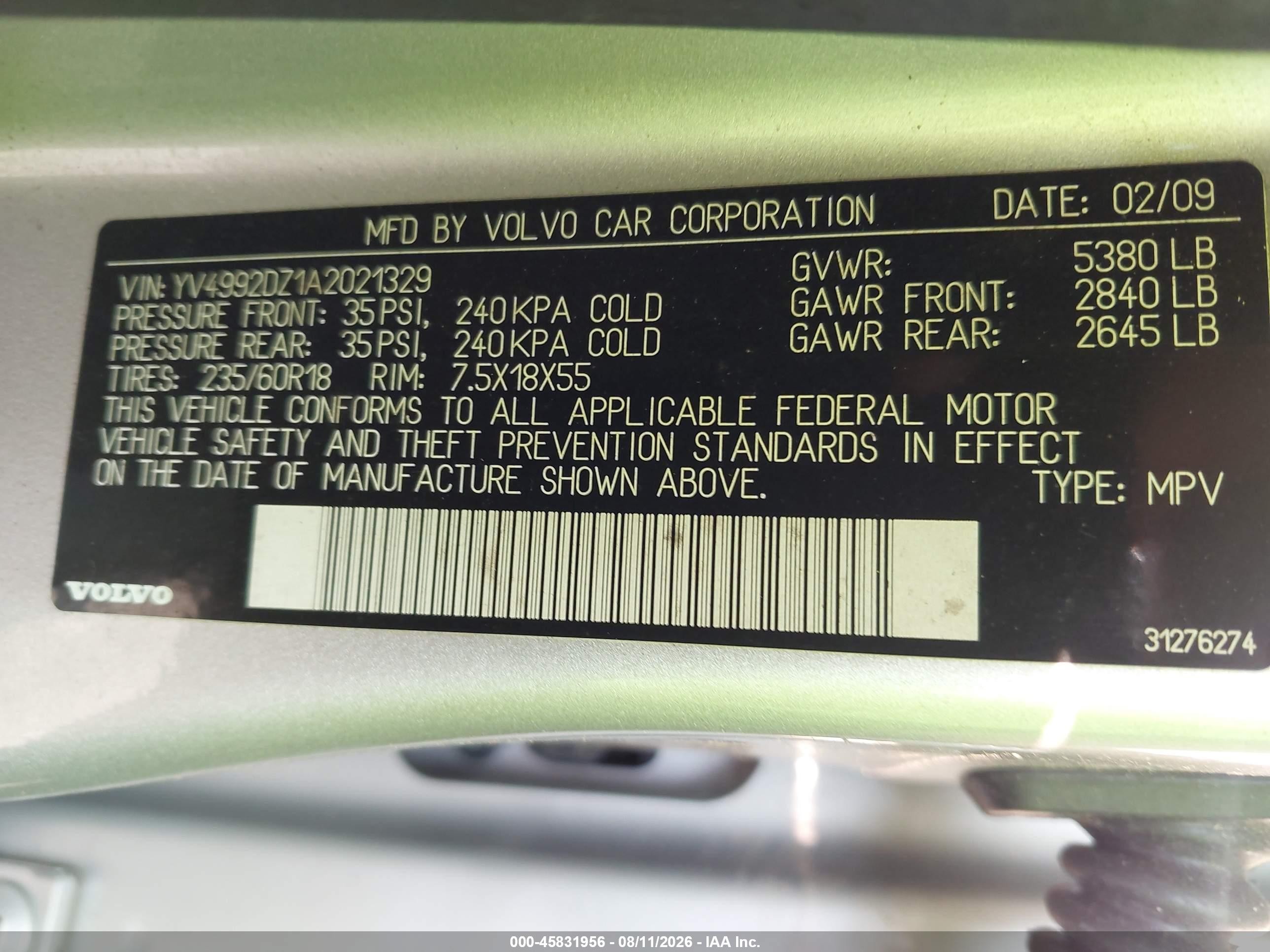 2010 Volvo Xc60 T6/t6 R-design Gray vin: YV4992DZ1A2021329
