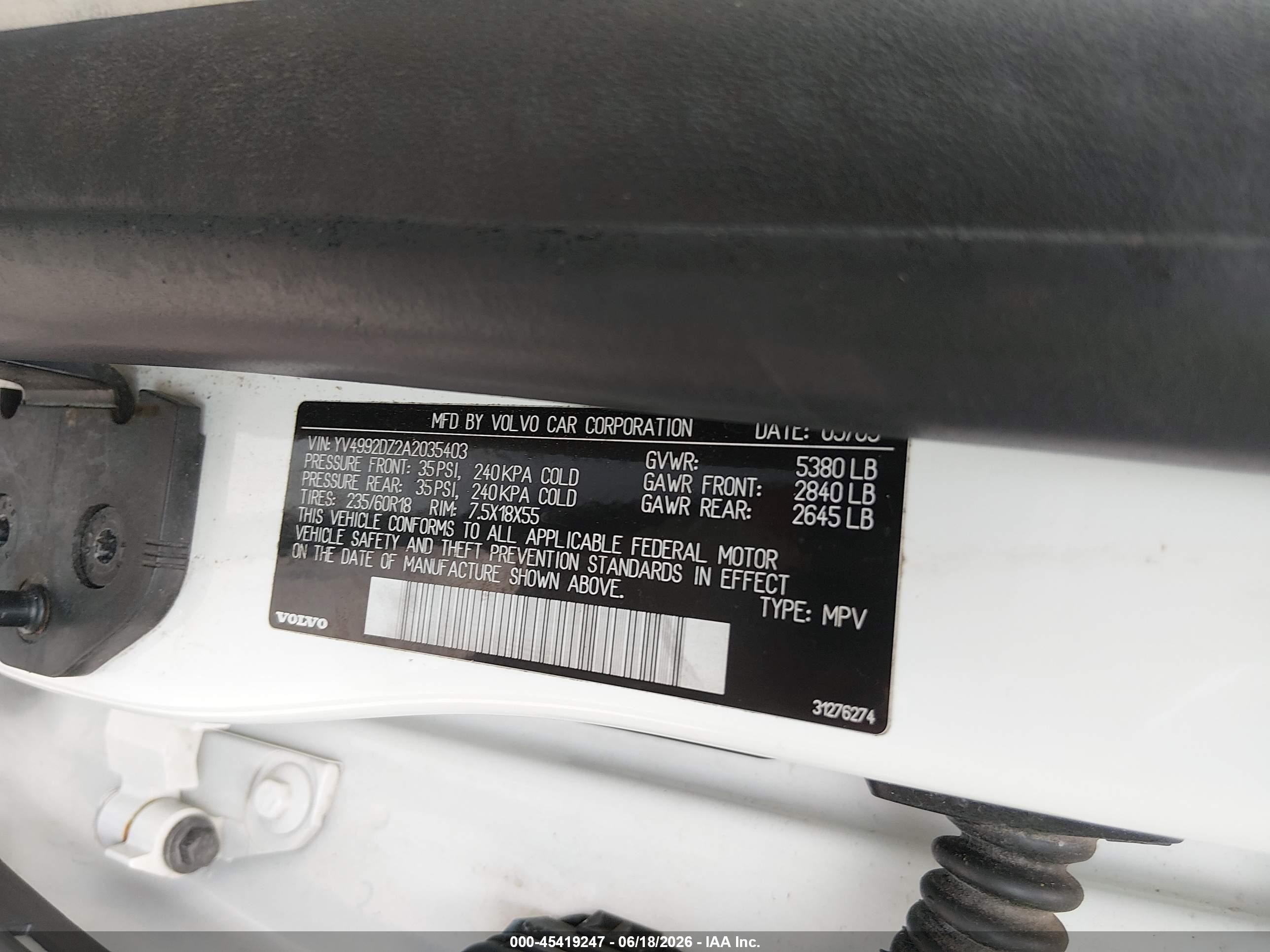 2010 Volvo Xc60 T6/t6 R-design White vin: YV4992DZ2A2035403