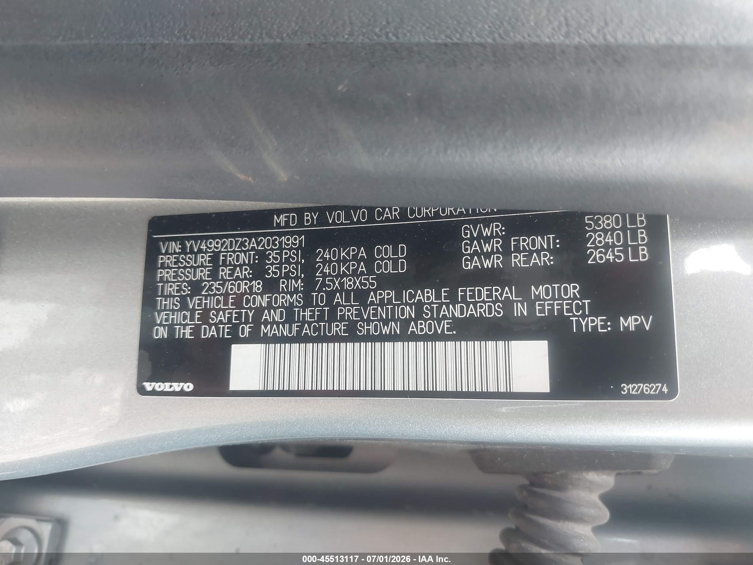 2010 Volvo Xc60 T6/t6 R-design Silver vin: YV4992DZ3A2031991