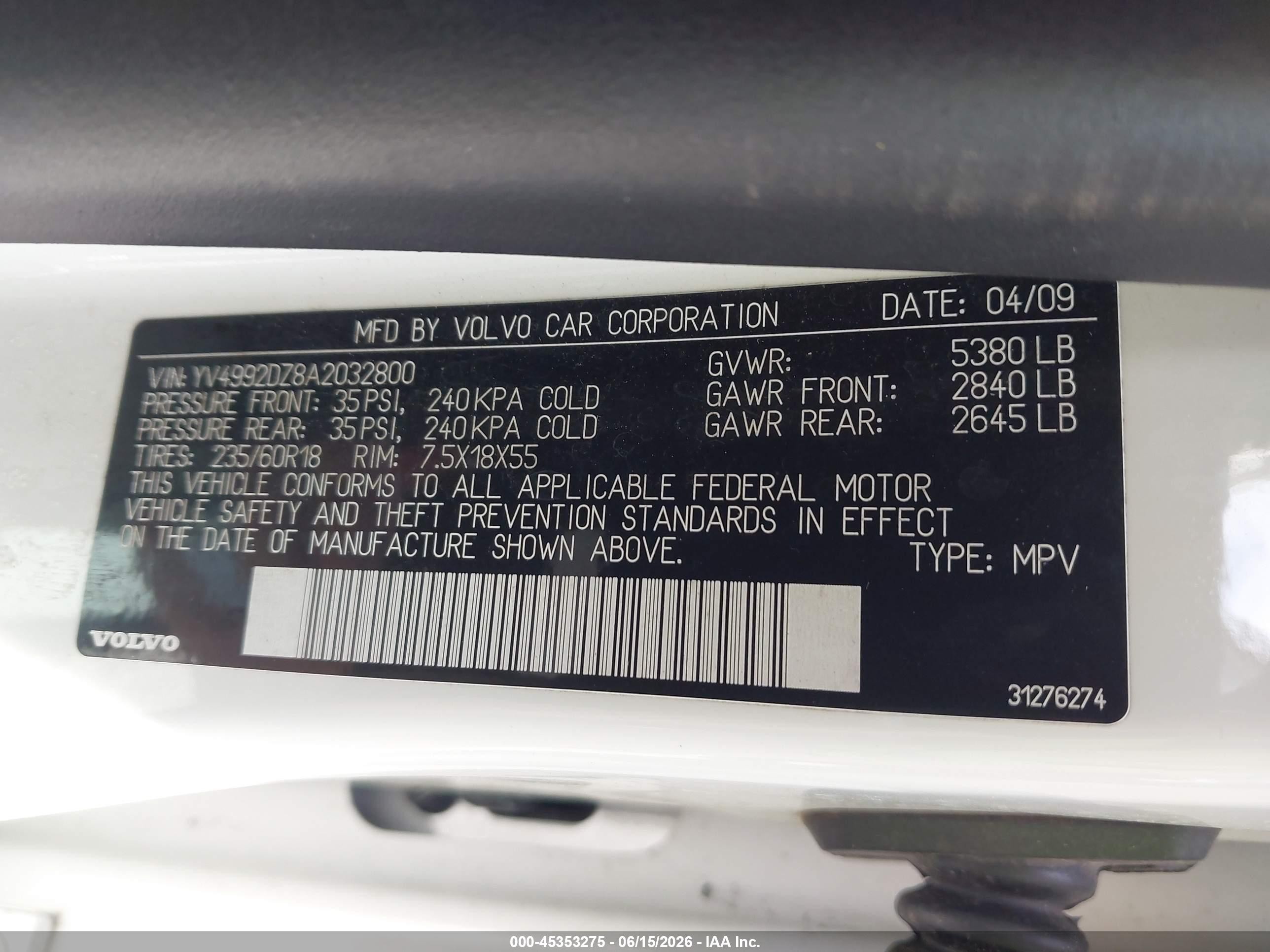 2010 Volvo Xc60 T6/t6 R-design White vin: YV4992DZ8A2032800