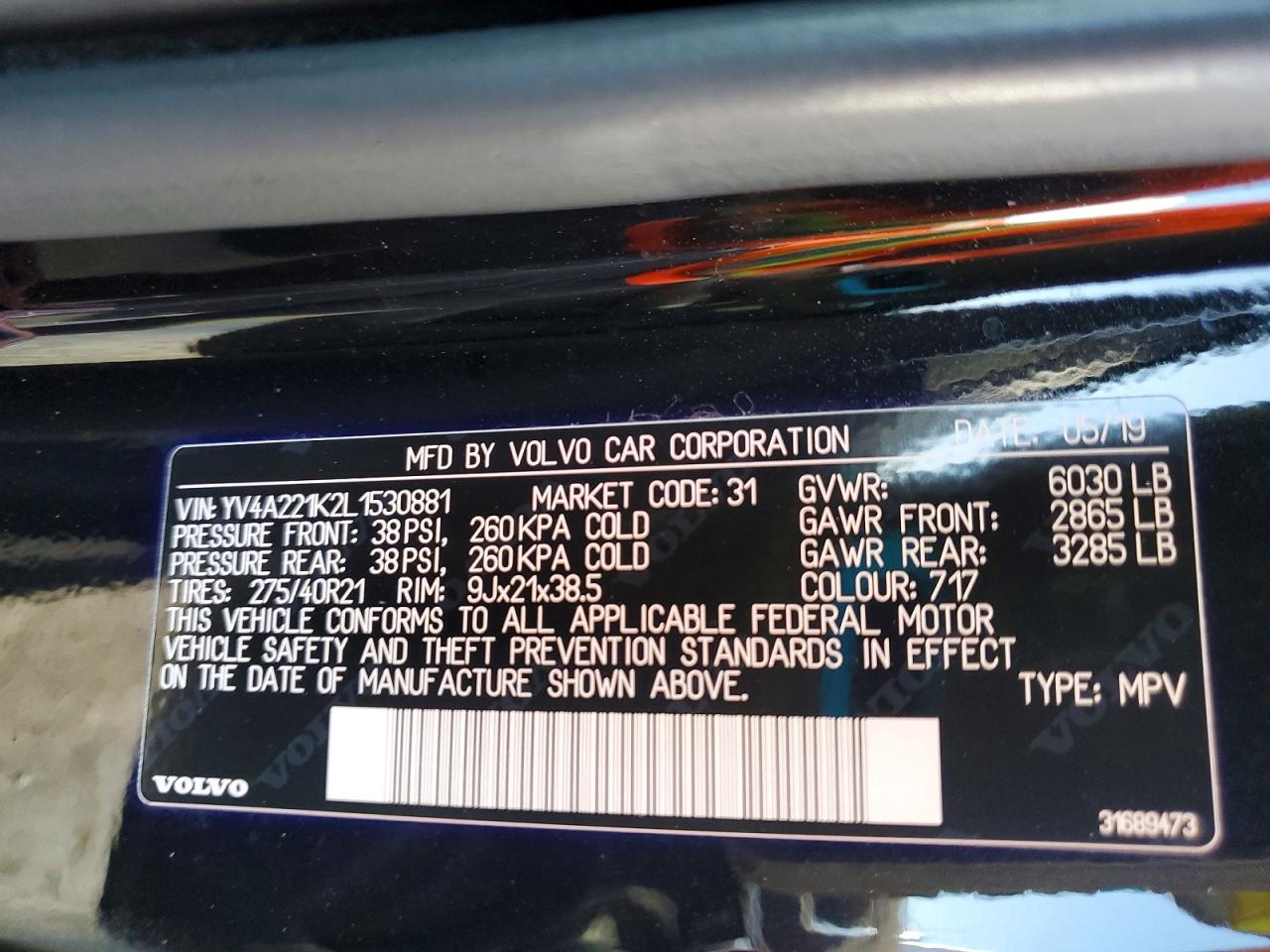 2020 Volvo Xc90 T6 Momentum Black vin: YV4A221K2L1530881