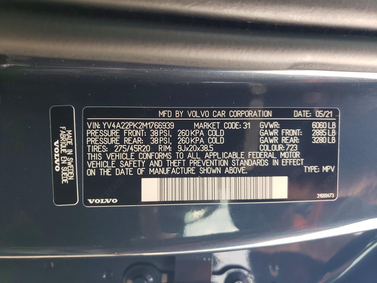 2021 Volvo Xc90 T6 Momentum Blue vin: YV4A22PK2M1766939