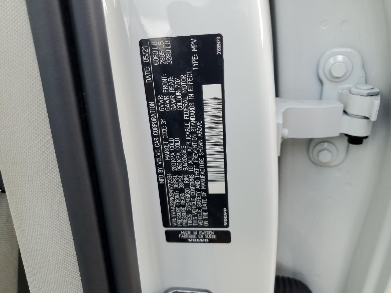2021 Volvo Xc90 T6 Momentum Белый vin: YV4A22PK5M1772394
