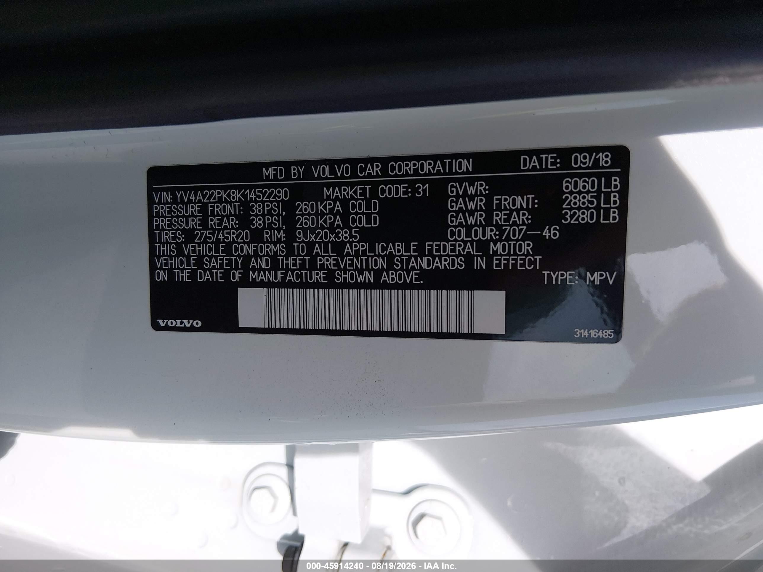 2019 Volvo Xc90 T6 Momentum White vin: YV4A22PK8K1452290